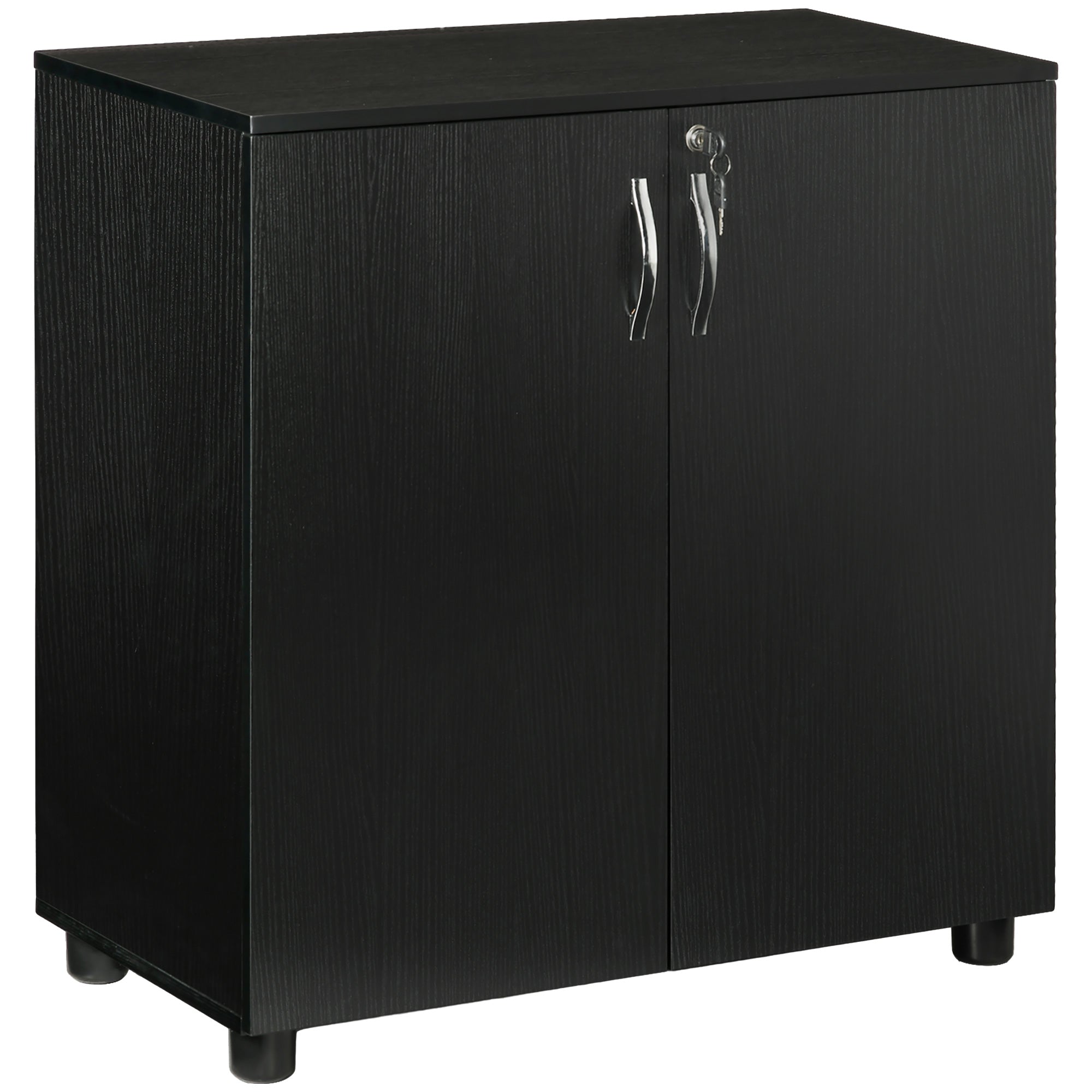 Vinsetto Lockable Office Storage Cabinet 2-Tier Filing Cabinet w/ Feet 2 Keys Melamine Coating Aluminium Handles Home Office Printer Stand Black - North Peak Garden Furniture