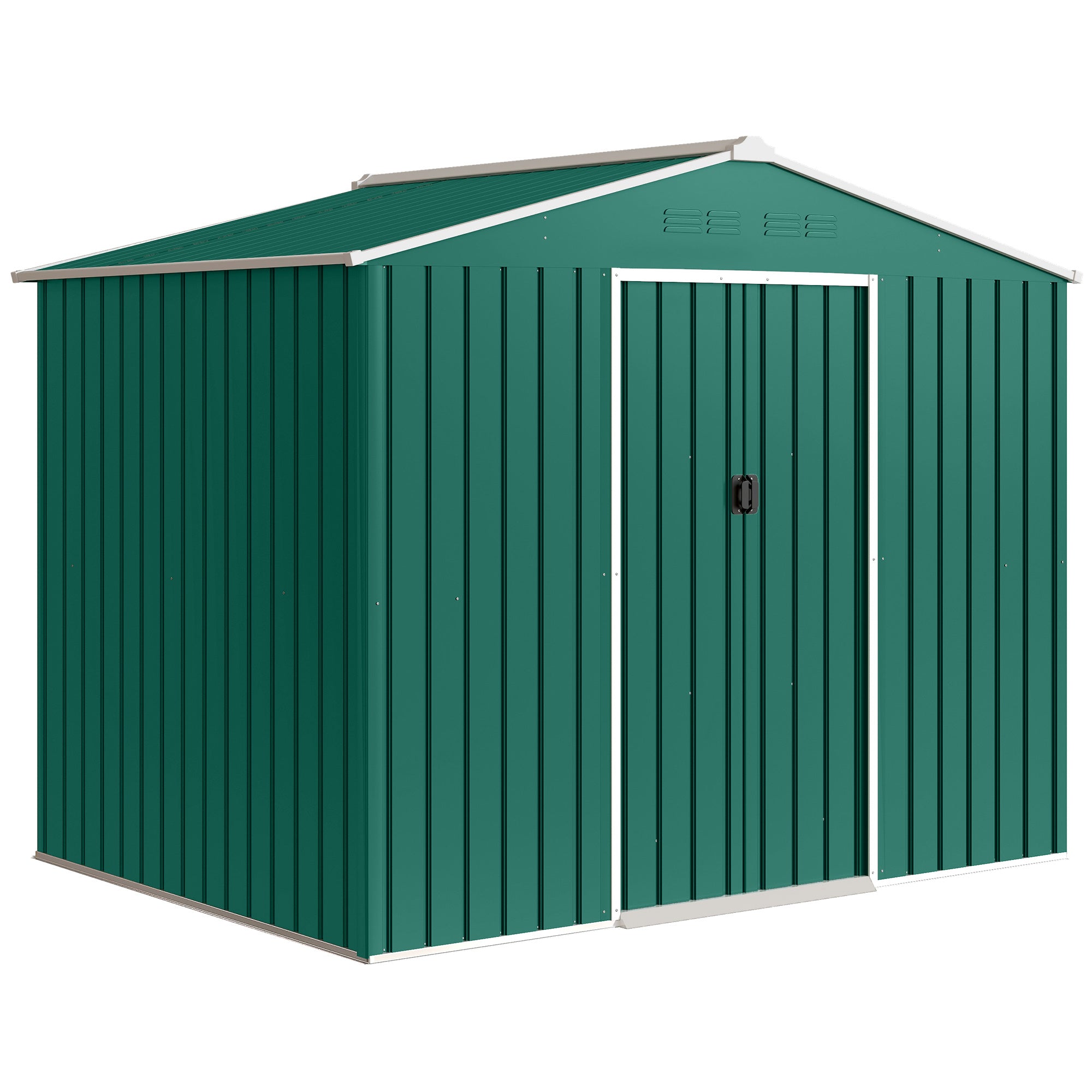 Outsunny 8 x 6ft Galvanised Steel Shed, with Double Door - Green