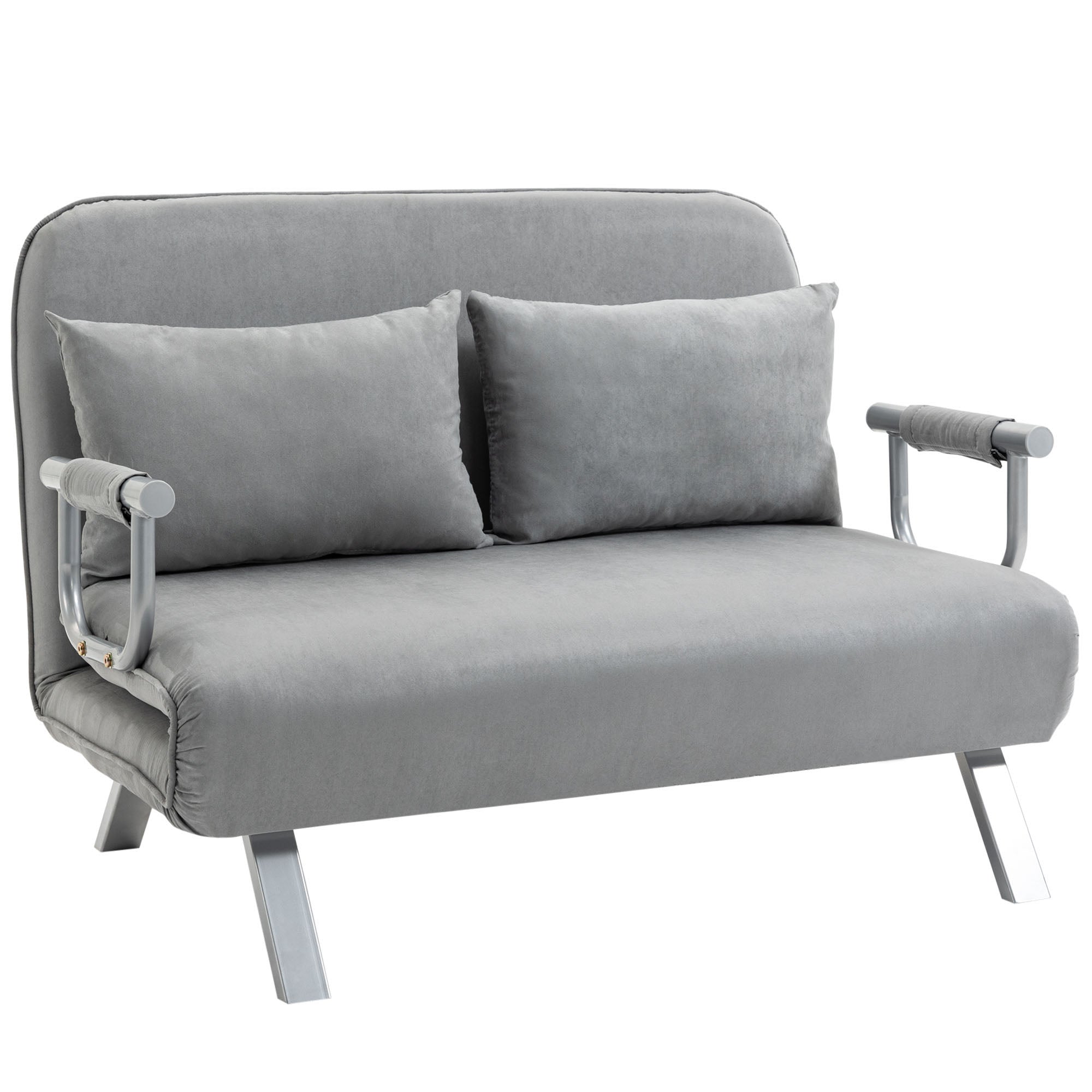 HOMCOM Two-Seater Click-Clack Sofa Bed - Light Grey - North Peak Garden Furniture