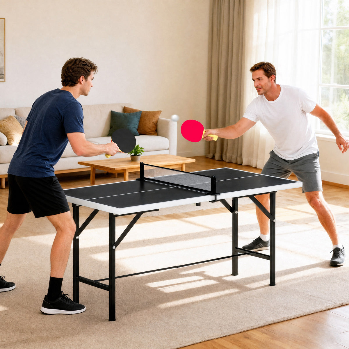 SPORTNOW 5ft Mid-Size Table Tennis Table, Ping Pong Table with Net, 2 Table Tennis Paddles and 3 Balls for Indoor Game, Black