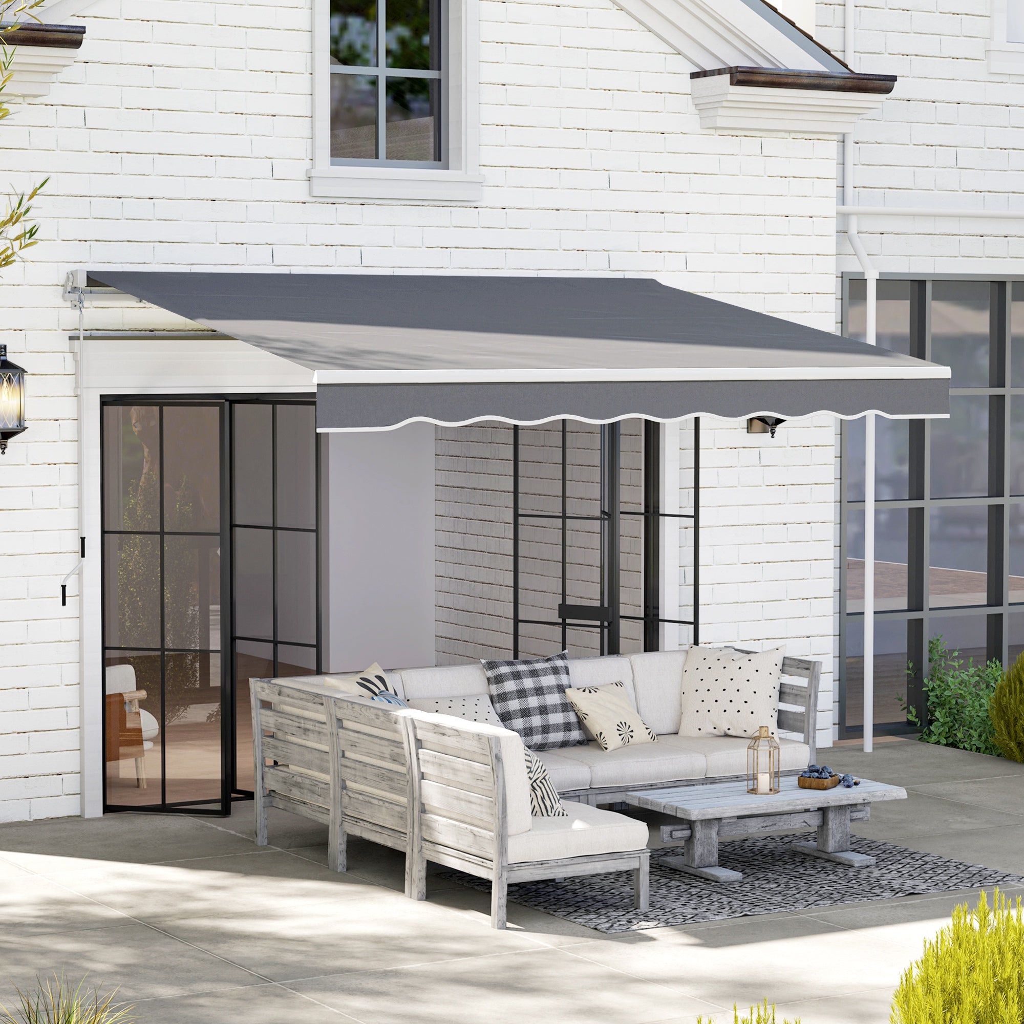 Outsunny 2 x 2.5m Manual Retractable Awning - Dark Grey - North Peak Garden Furniture