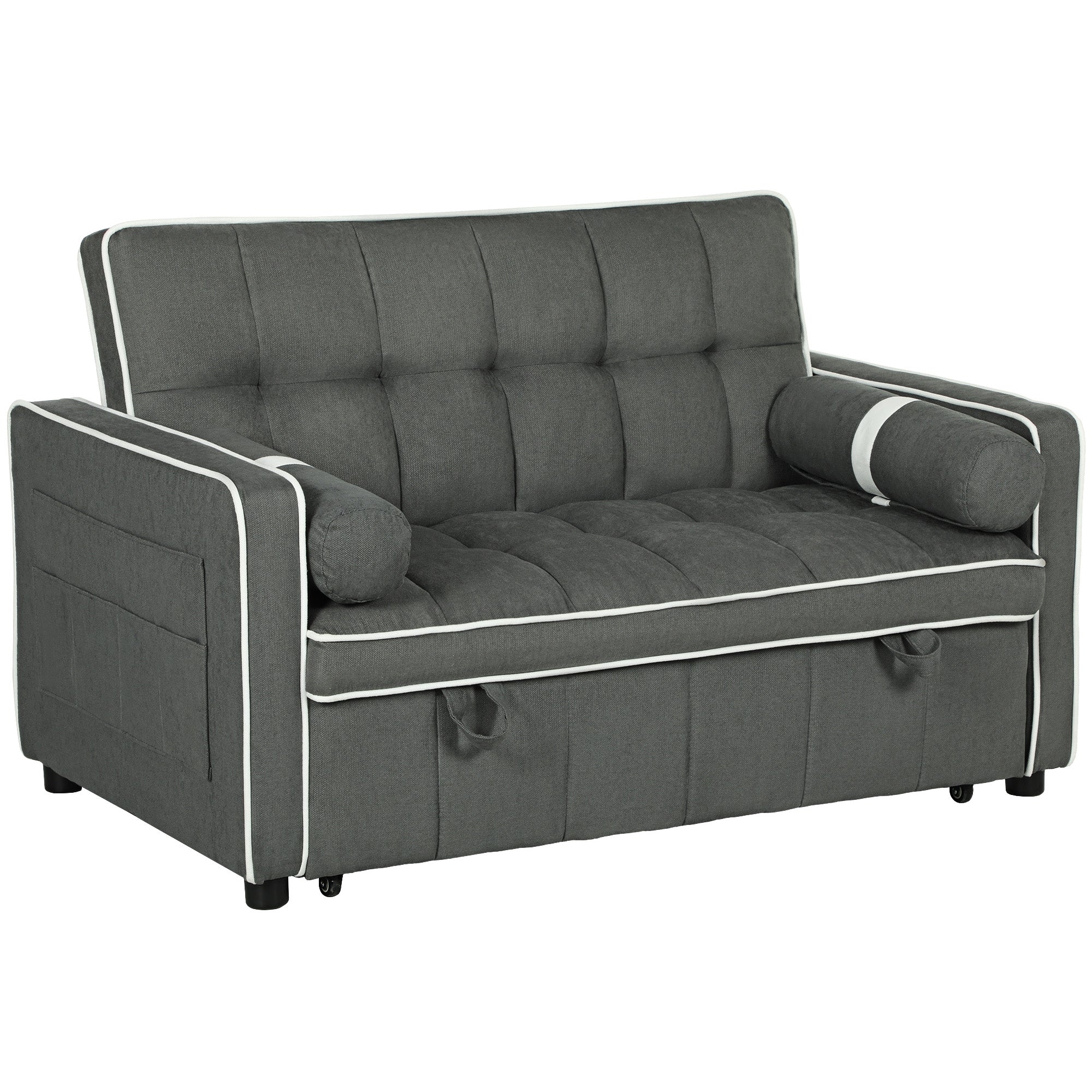HOMCOM Two-Seater Linen-Look Sofa Bed - Charcoal Grey - North Peak Garden Furniture