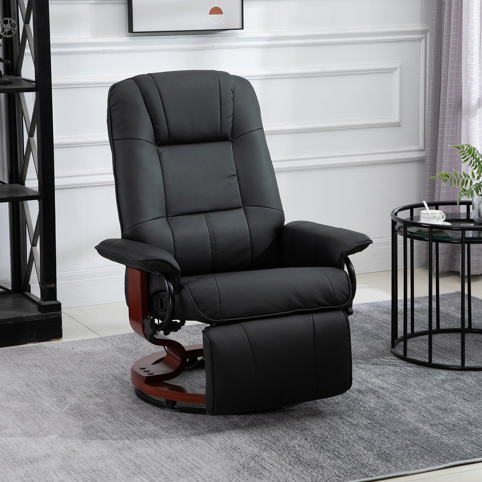 HOMCOM Reclining Swivel Chair, with Footrest - Black
