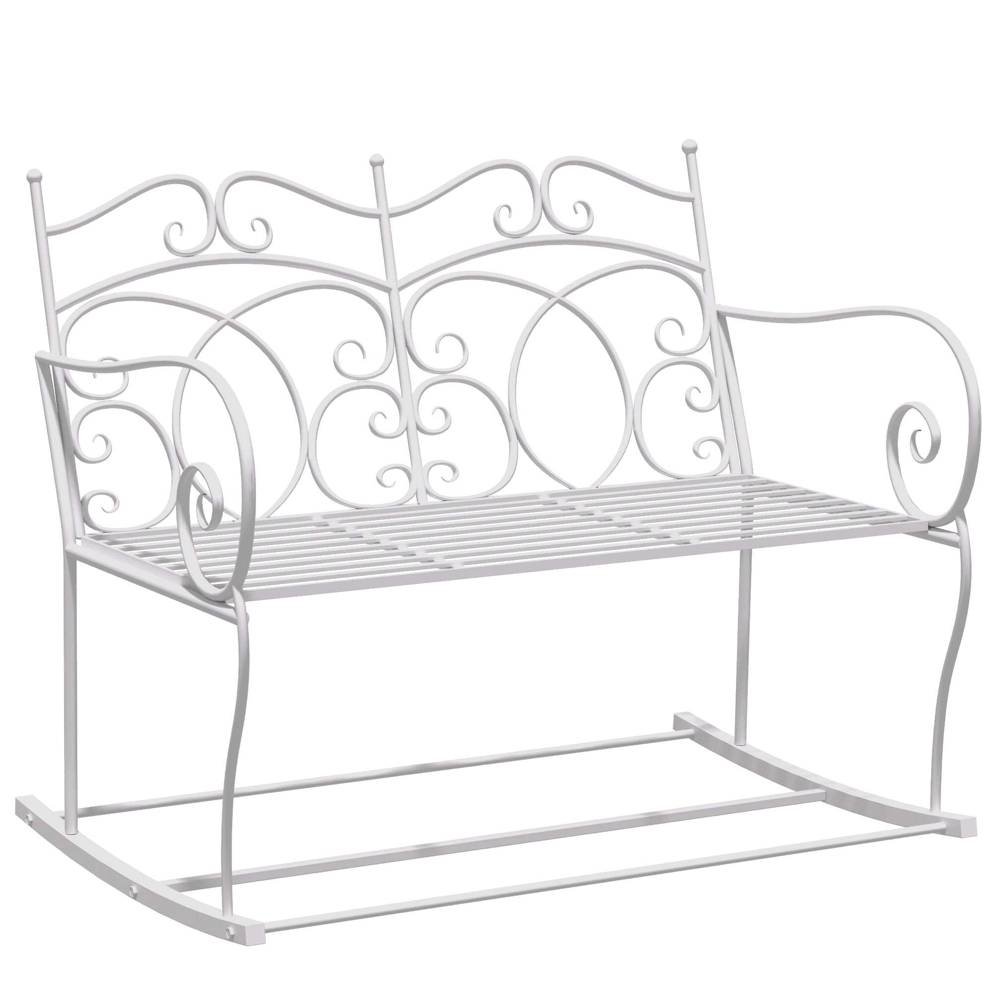 Outsunny Patio 2 Seater Rocking Bench Steel Garden Outdoor Garden Loveseat Chair w/ Decorative Backrest White - North Peak Garden Furniture