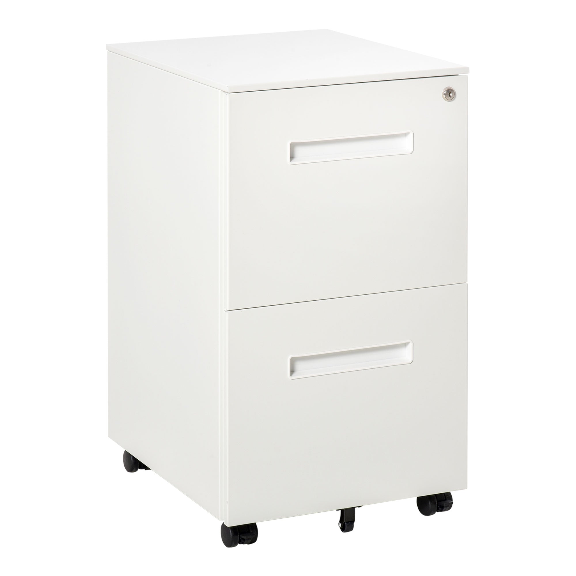Vinsetto Mobile Steel File Cabinet, 2-Drawer Filing Cabinet, Vertical Lockable Home Office Organizer with Adjustable Partition for A4 Letter Size, White - North Peak Garden Furniture