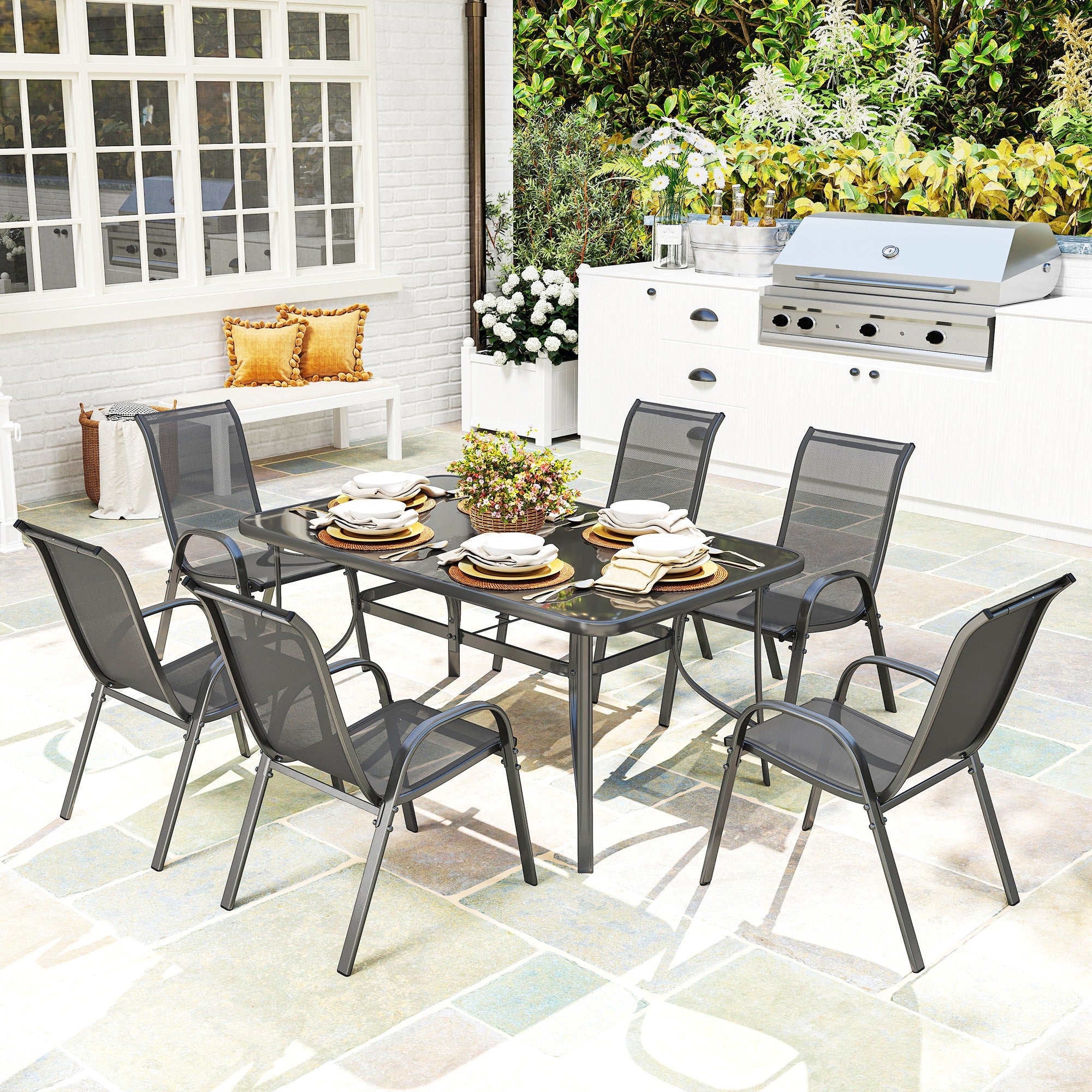 Outsunny Seven-Piece Outdoor Dining Set - Charcoal Grey