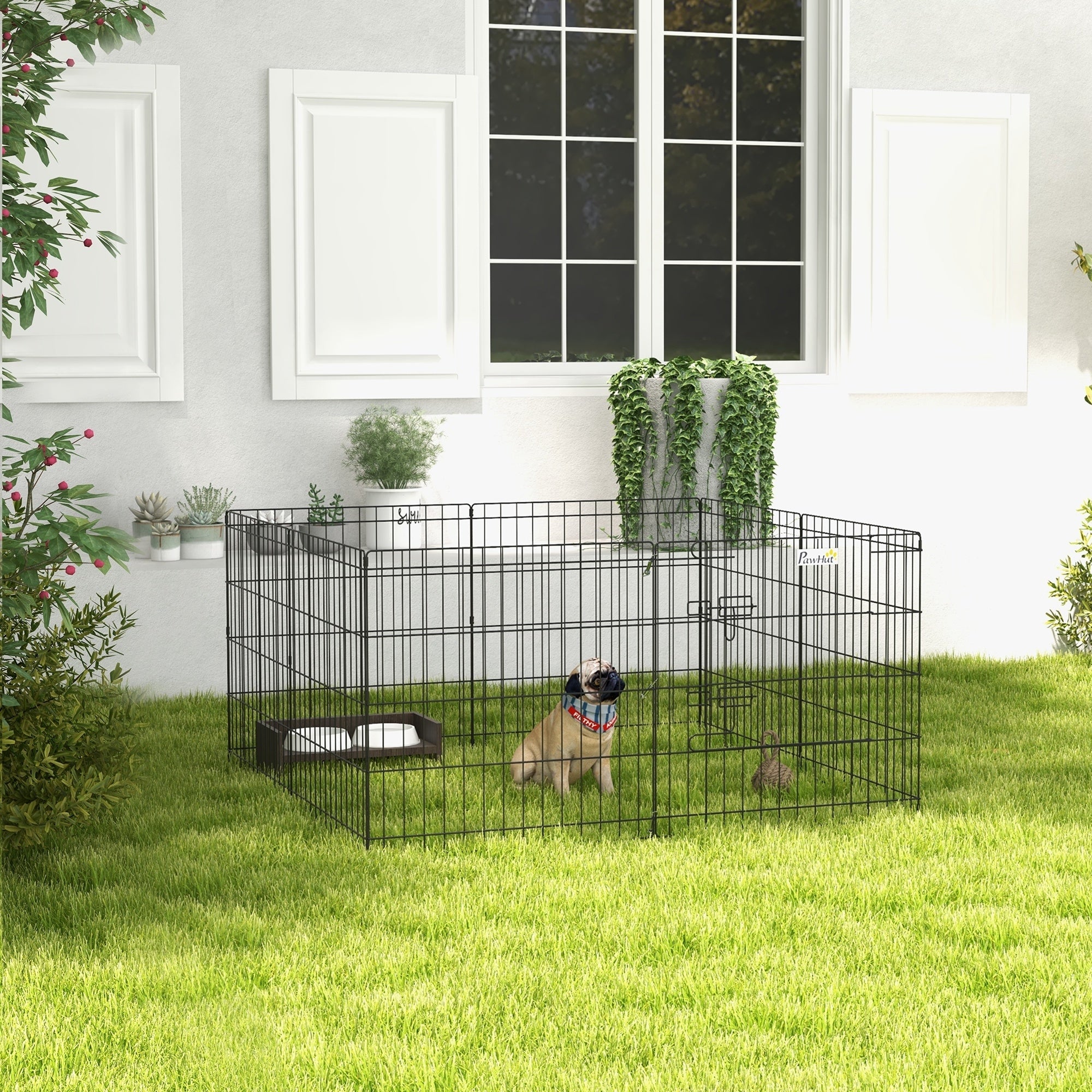 PawHut Dog Playpen, Puppy Pen, Eight-Panel Metal Fence, for Small Dogs, Indoors, Outdoors - Black - North Peak Garden Furniture