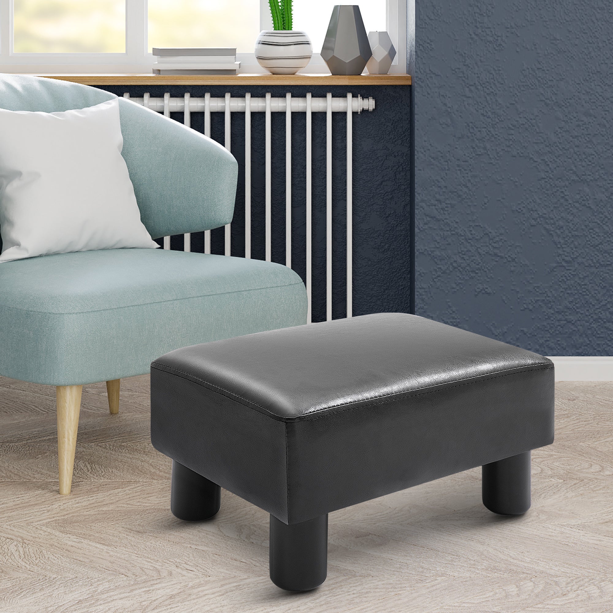 HOMCOM Footstool Footrest Small Seat Foot Rest Chair Ottoman Home Office with Legs 40 x 30 x 24cm, Black