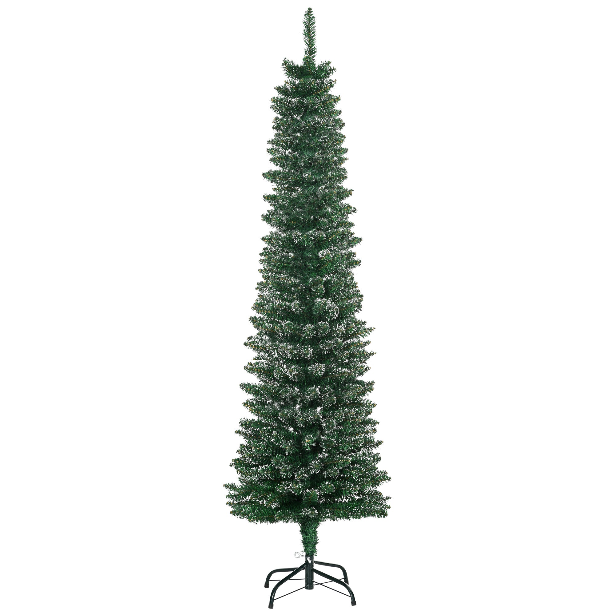 HOMCOM 5.5FT Artificial Snow Dipped Christmas Tree Xmas Pencil Tree Holiday Home Indoor Decoration with Foldable Black Stand, Green - North Peak Garden Furniture