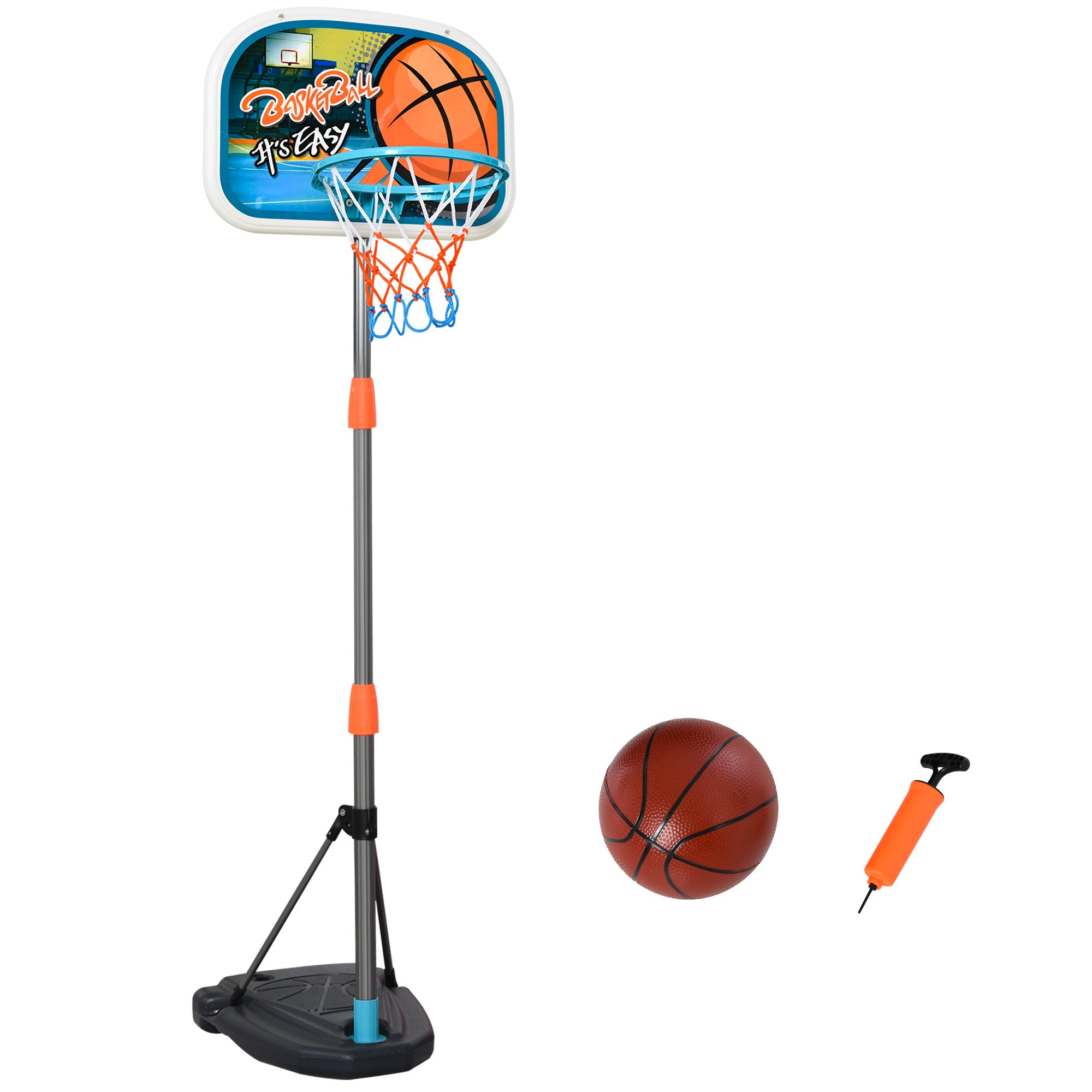 HOMCOM Kids Basketball Hoop and Stand Portable Basketball Stand Set w/ Ball Pump Netting Backboard Adjustable Height from 126 cm to 158 cm - North Peak Garden Furniture