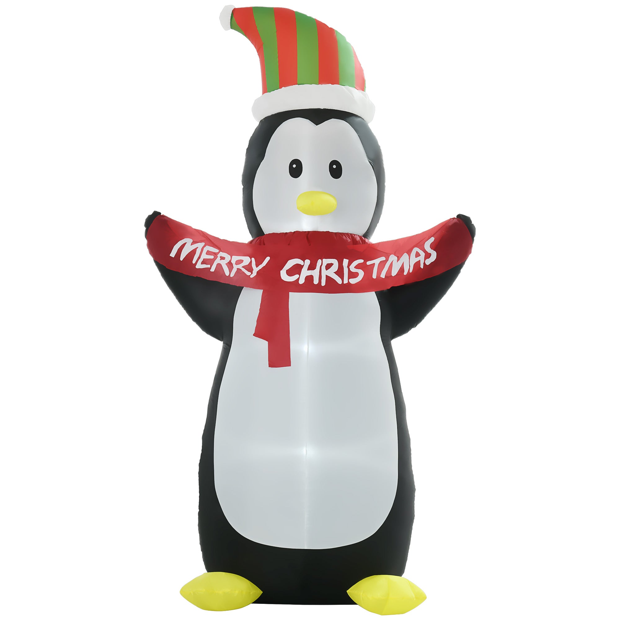 HOMCOM 8ft Inflatable Penguin & Christmas Banner Decoration w/ Inner LED Lights Indoor Outdoor Weather-Resistant Shell Fun Cute - North Peak Garden Furniture
