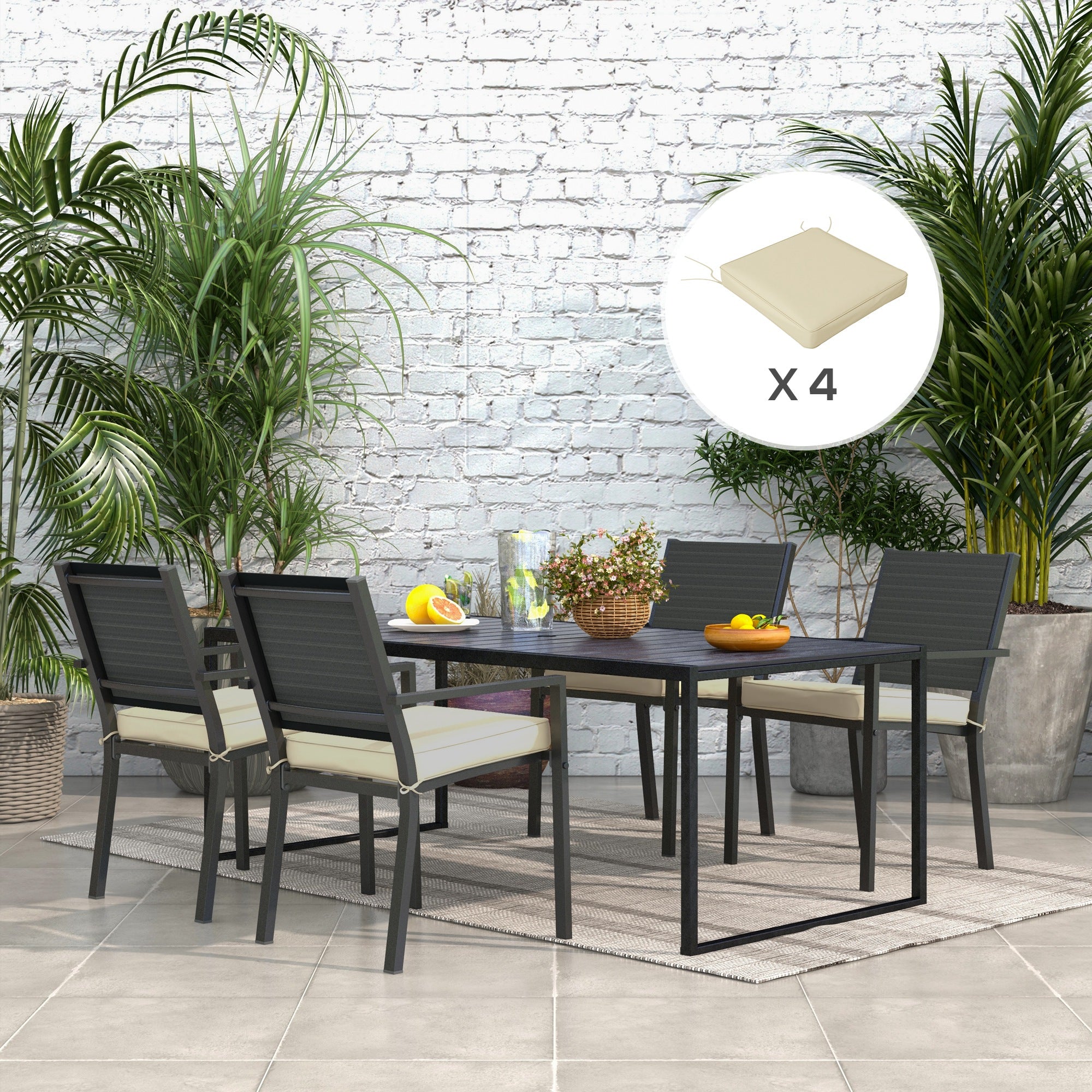 Outsunny 4-Piece Seat Cushions Pillow Replacement, Patio Chair Cushions Set with Ties for Indoor Outdoor, Beige - North Peak Garden Furniture