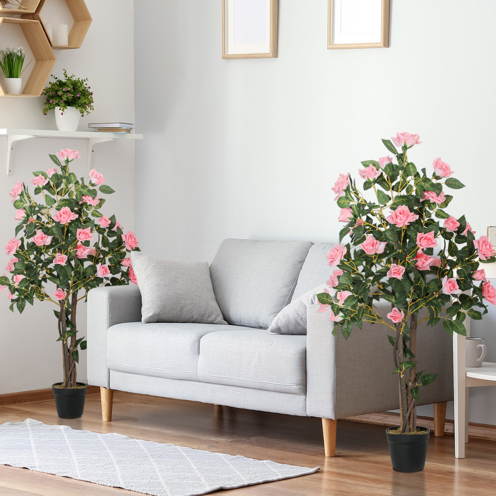 HOMCOM Set of Two Faux Rose Plants, with Pots - North Peak Garden Furniture