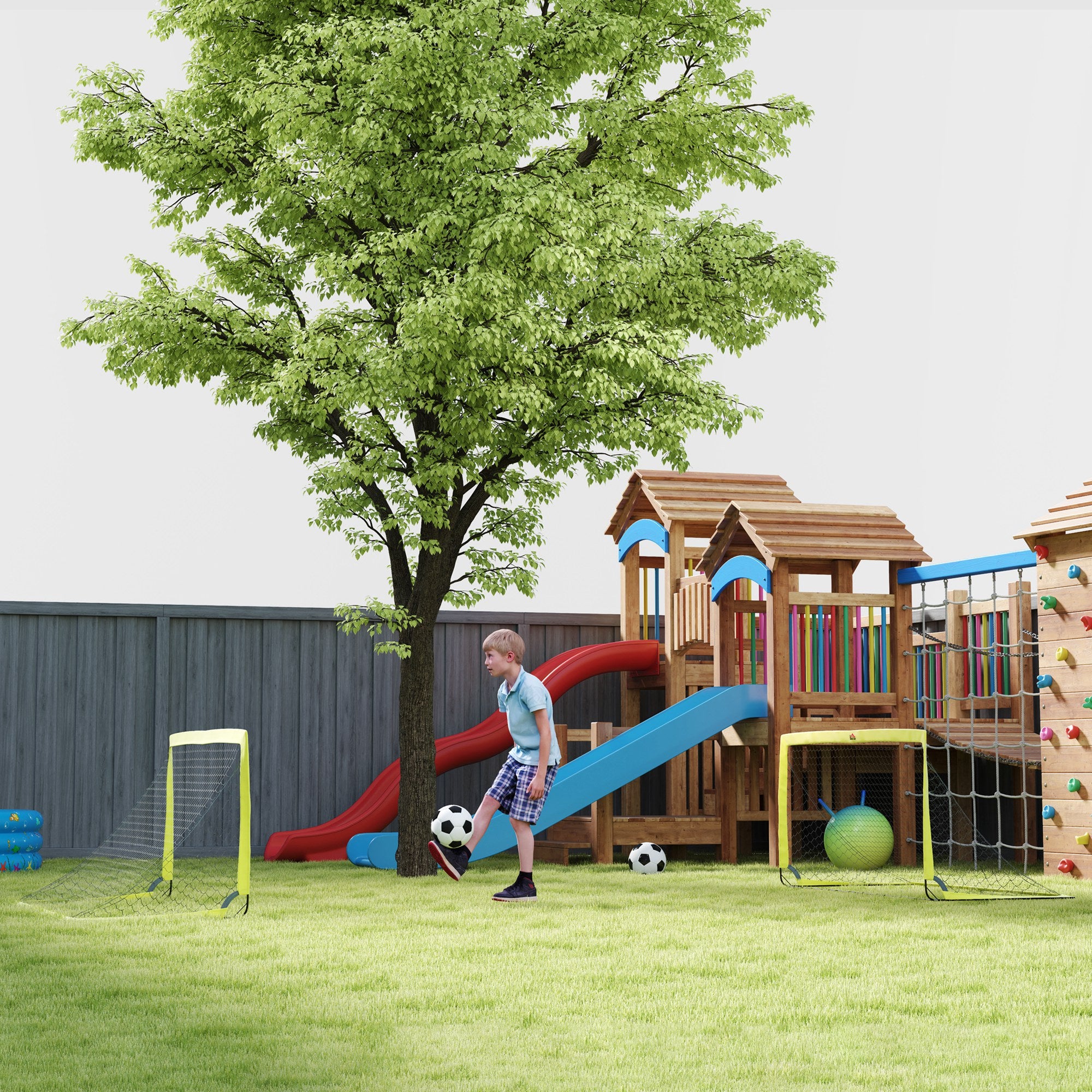 HOMCOM Set of 2 Football Goal Net 6 x 3 ft Foldable Outdoor Sport Training Teens Adults Football with Carrying Bag Yellow - North Peak Garden Furniture