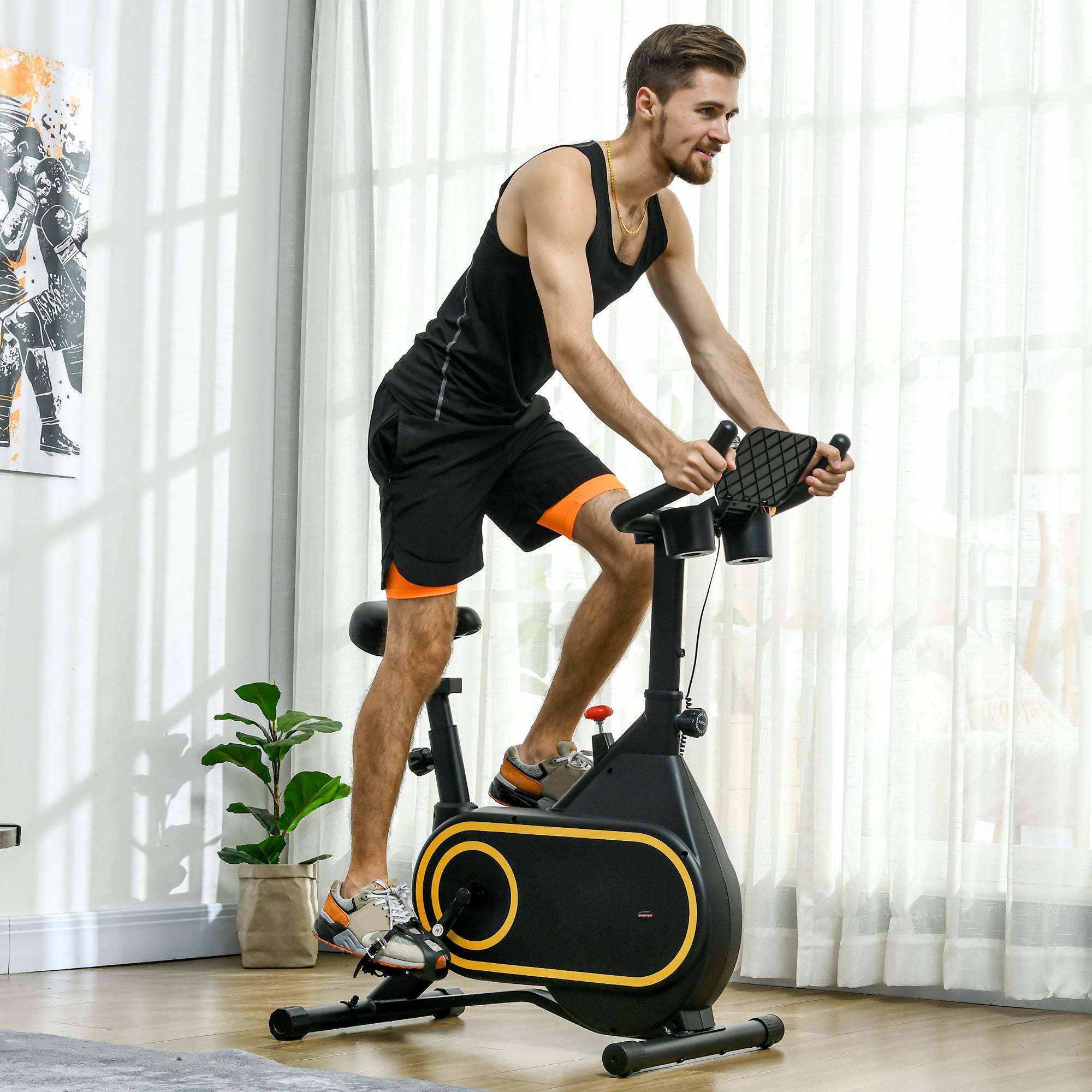 SPORTNOW Magnetic Indoor Cycling Bike, Exercise Bike with Silent Flywheel, LCD Display, Tablet Holder, Comfortable Seat - North Peak Garden Furniture