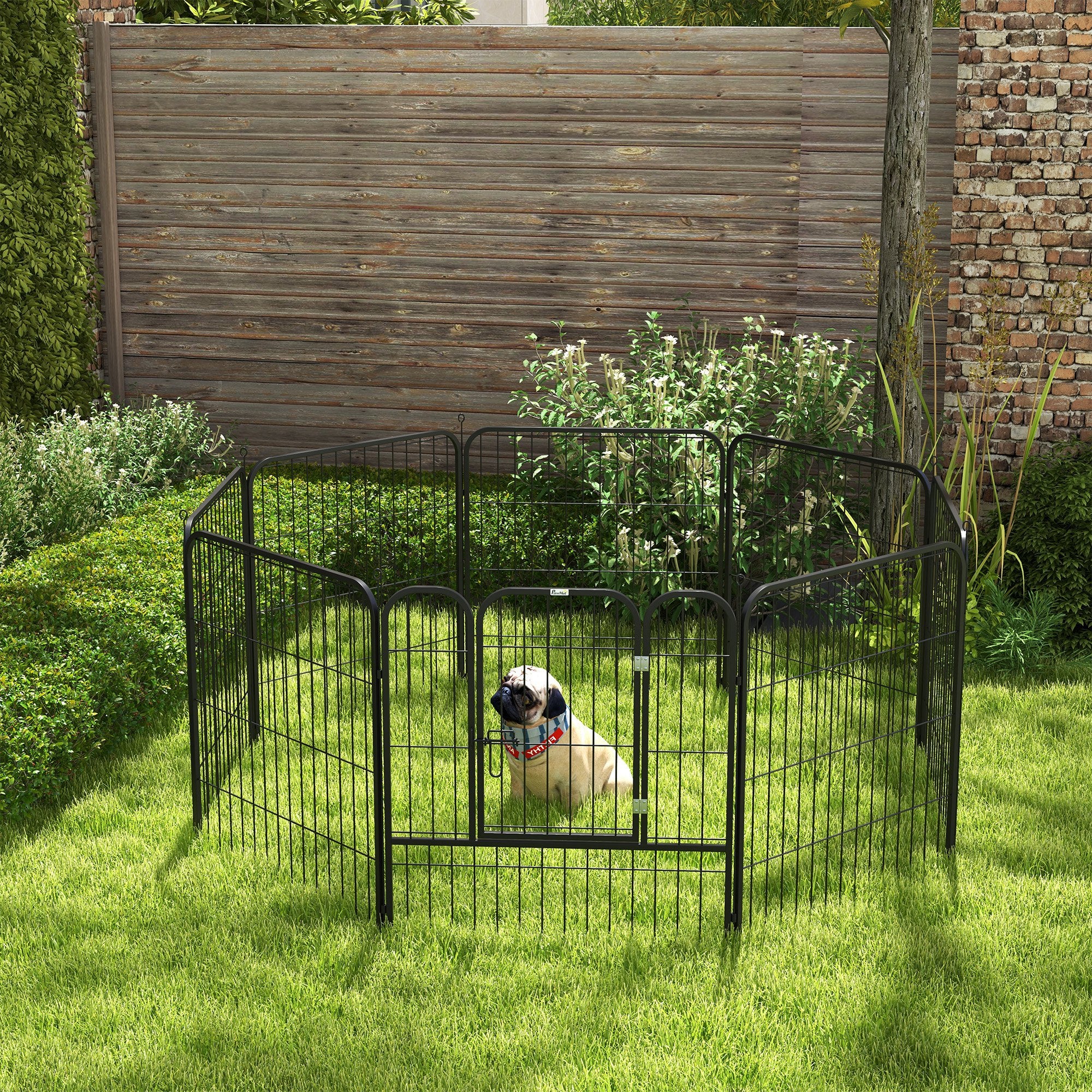 PawHut 8 Panels Heavy Duty Puppy Playpen, for Small and Medium Dogs, Indoor and Outdoor Use - Black - North Peak Garden Furniture