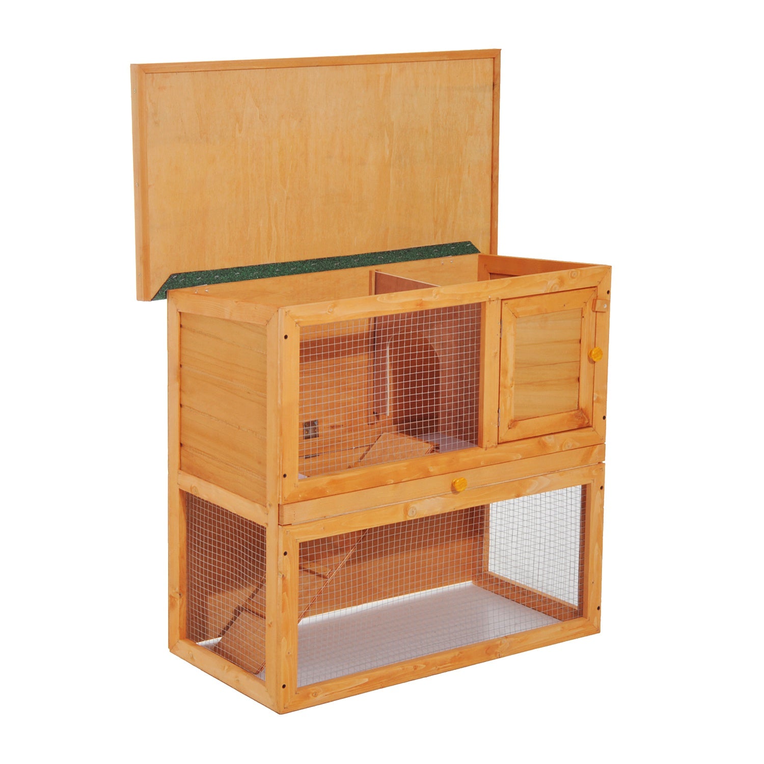 Pawhut Wooden 90cm 2 Tiers Guinea Pigs Hutches - North Peak Garden Furniture
