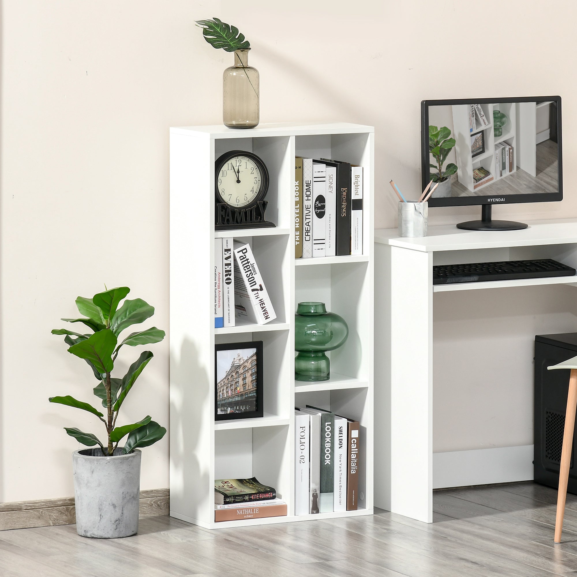 HOMCOM Seven-Cube Bookcase - White Wood Effect - North Peak Garden Furniture