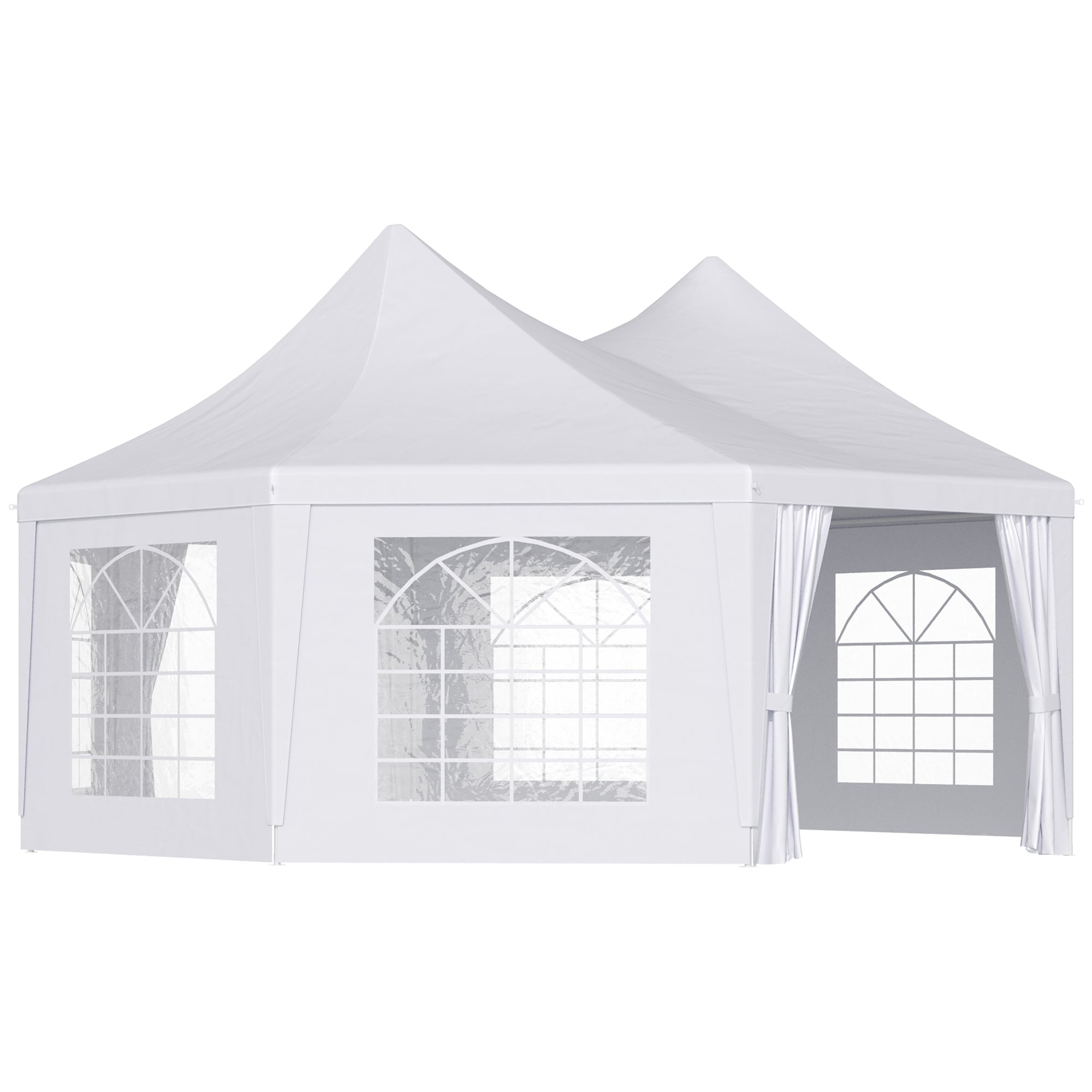 Outsunny 6.8x5M Octagonal Marquee Gazebo, Heavy Duty Wedding Party Tent with Sides and Doors, White - North Peak Garden Furniture