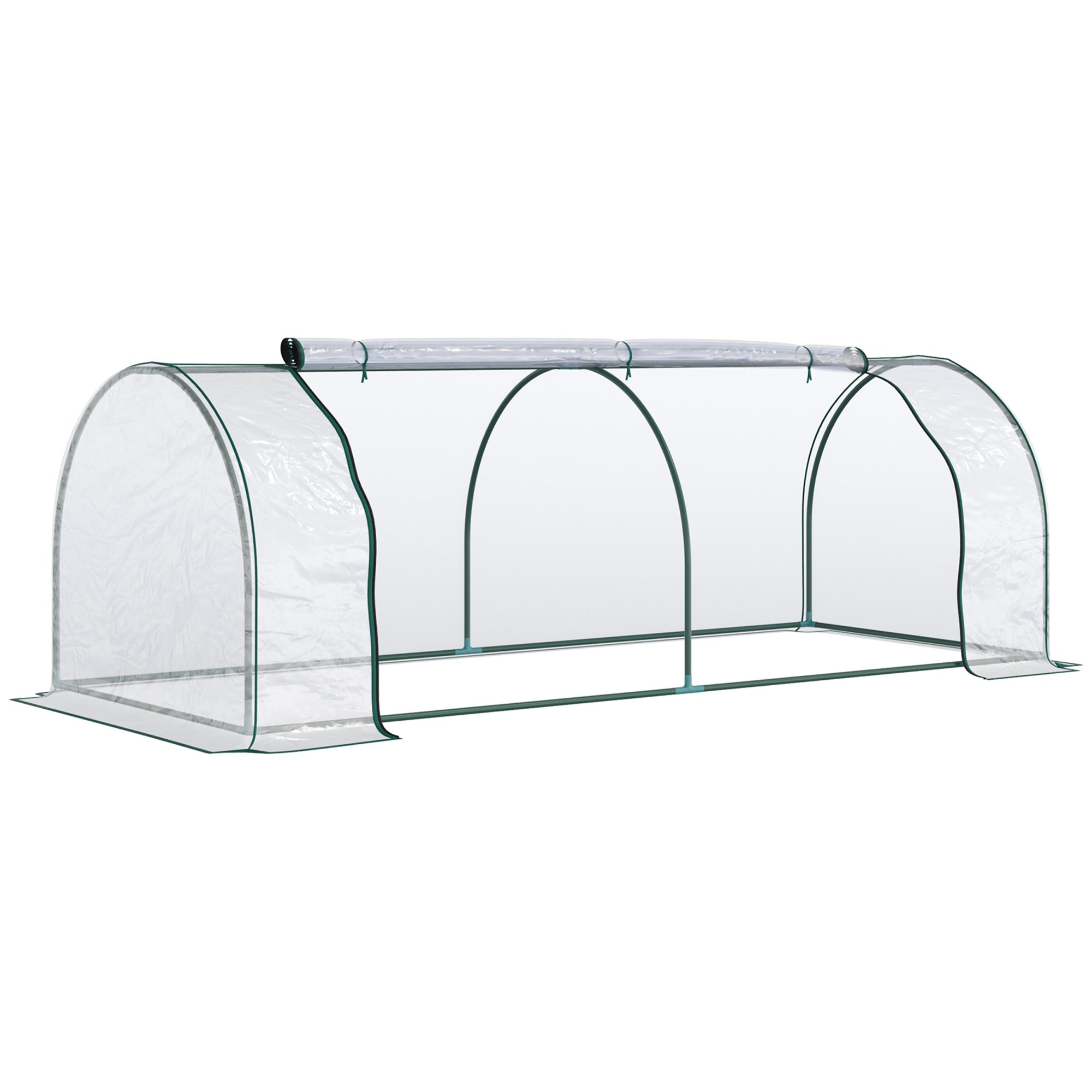 Outsunny Tunnel Greenhouse Green Grow House for Garden Outdoor, Steel Frame, PVC Cover, Transparent, 250 x 100 x 80cm - North Peak Garden Furniture