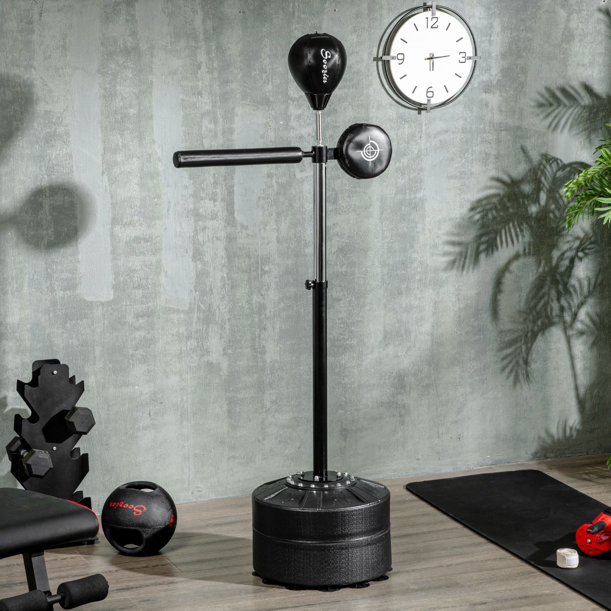 SPORTNOW Adjustable Speed Bag, Boxing Bag, with Stand, Reflex Bar, Punching Pad, Black - North Peak Garden Furniture