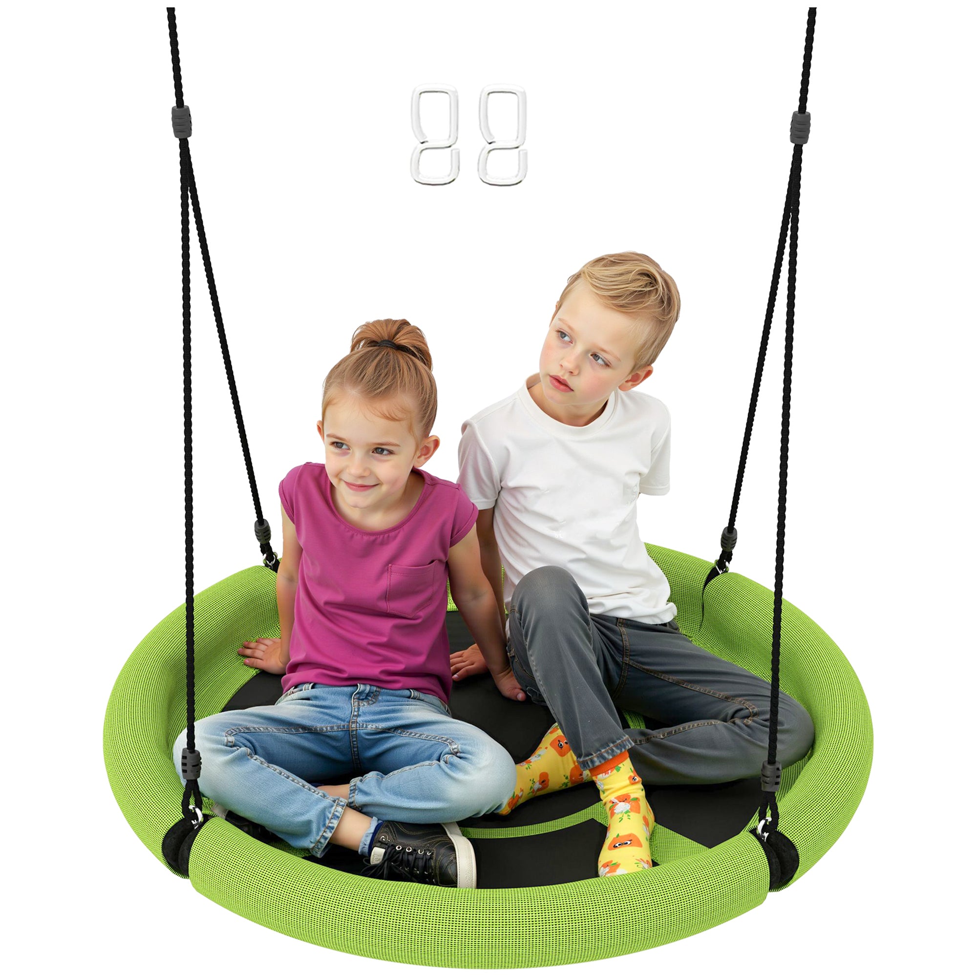 AIYAPLAY 100cm Diameter Nest Swing Seat for Kids with Height Adjustable Hanging Ropes for Outdoor, Playground, Garden, Green - North Peak Garden Furniture