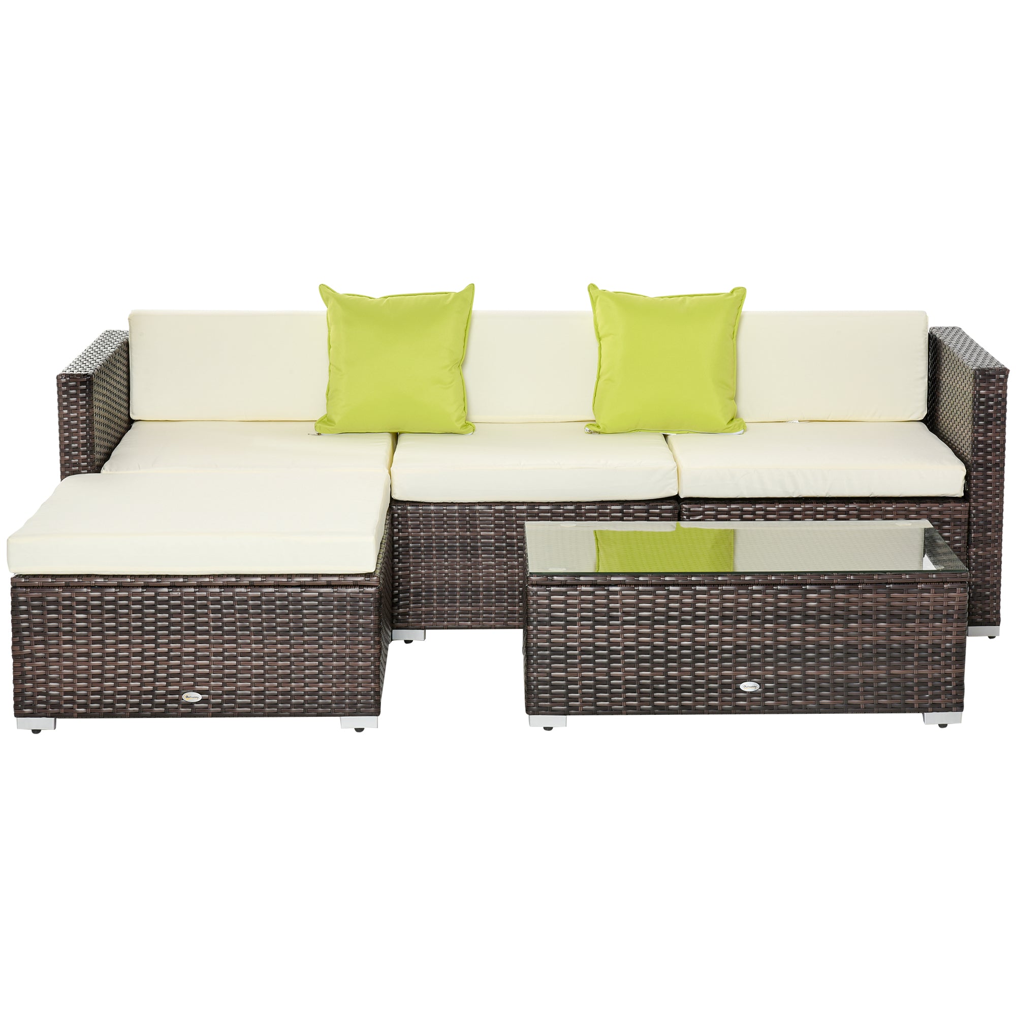 Outsunny 4-Seater Rattan Sofa Set Garden Outdoor Sectional Sofa Coffee Table Combo Patio Furniture-Brown - North Peak Garden Furniture