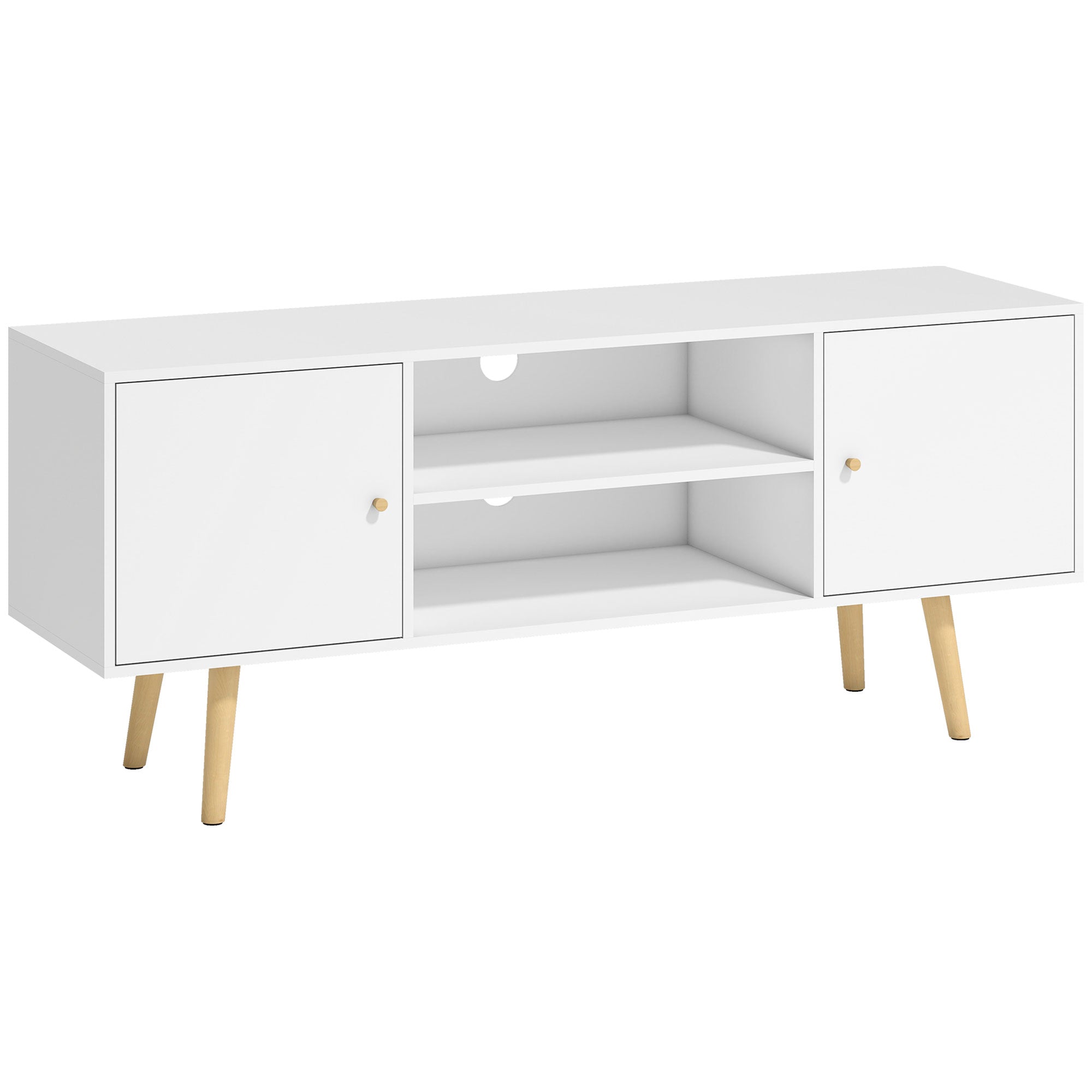 HOMCOM TV Unit Cabinet for TVs up to 55 Inches, TV Stand with Storage Shelves and Wood Legs for Living Room, White