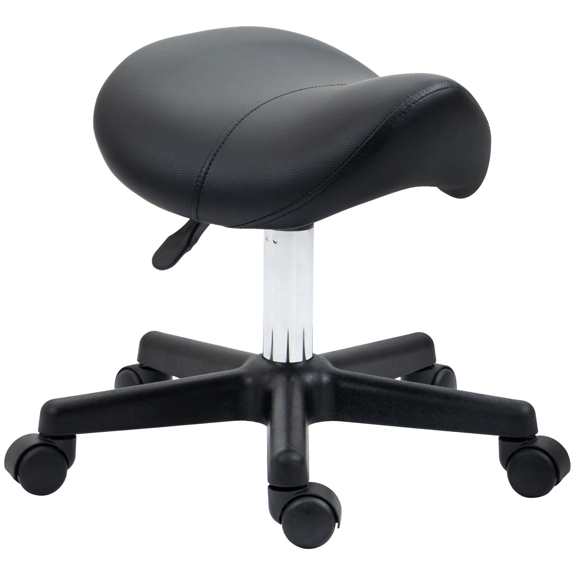 HOMCOM Saddle Stool, PU Leather Adjustable Rolling Salon Chair with Steel Frame for Massage, Spa, Beauty and Tattoo, Black - North Peak Garden Furniture