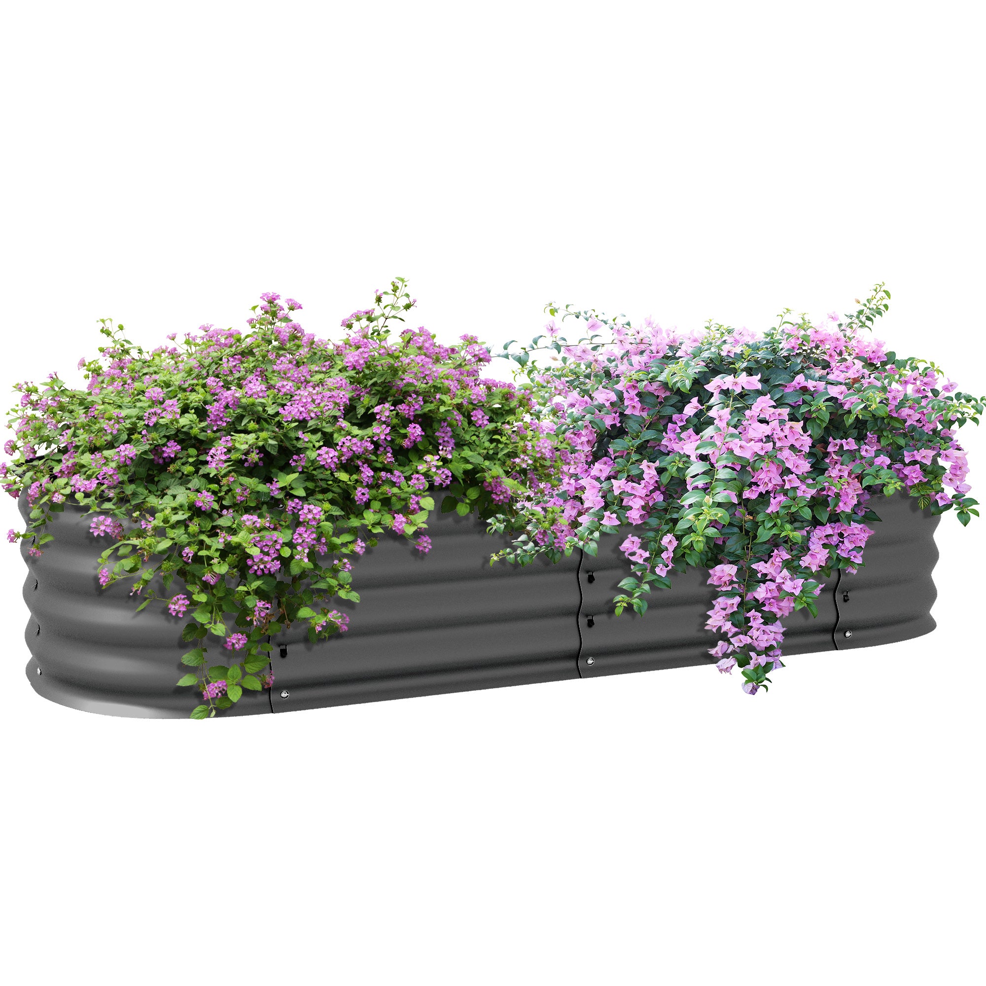 Outsunny Galvanised Raised Garden Bed, Metal Planter Box with Safety Edging, for Flowers, Herbs, Succulents, Dark Grey - North Peak Garden Furniture