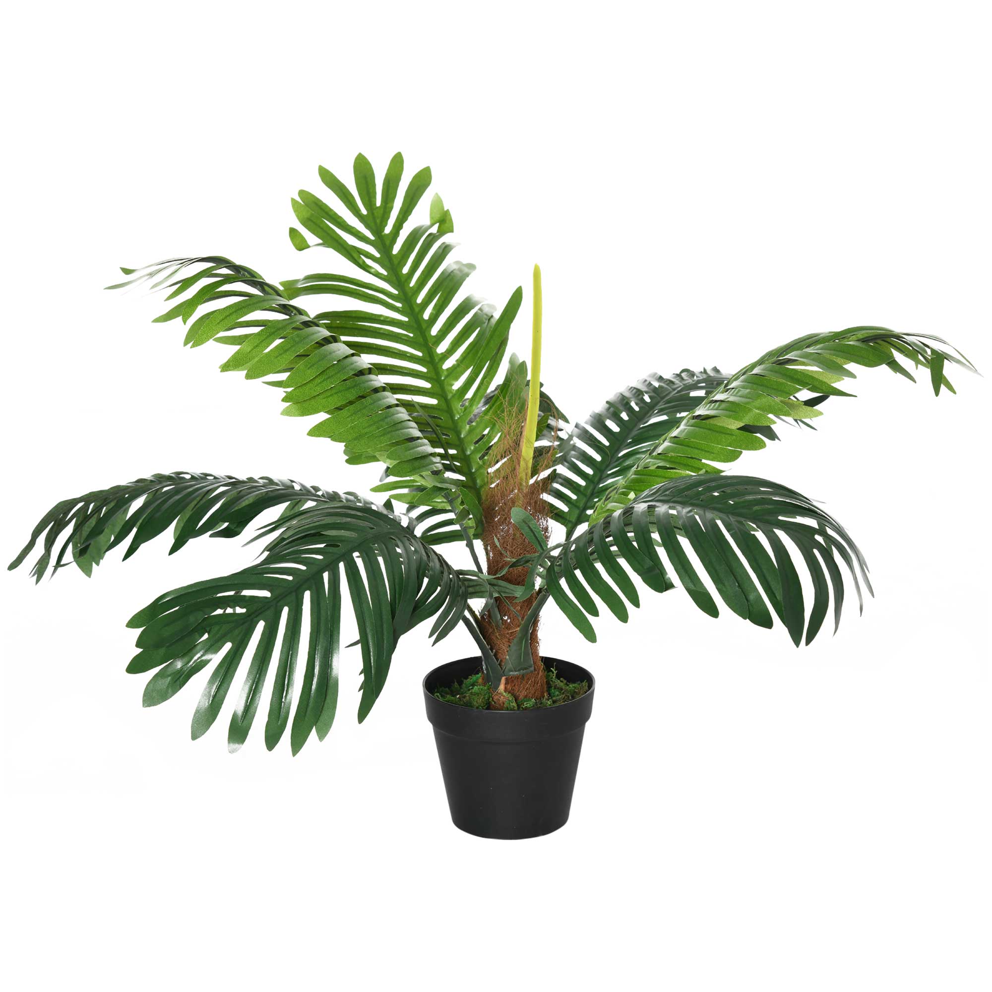 Outsunny 60cm/2FT Artificial Palm Tree Decorative Plant 8 Leaves with Nursery Pot, Fake Tropical Tree for Indoor Outdoor Décor