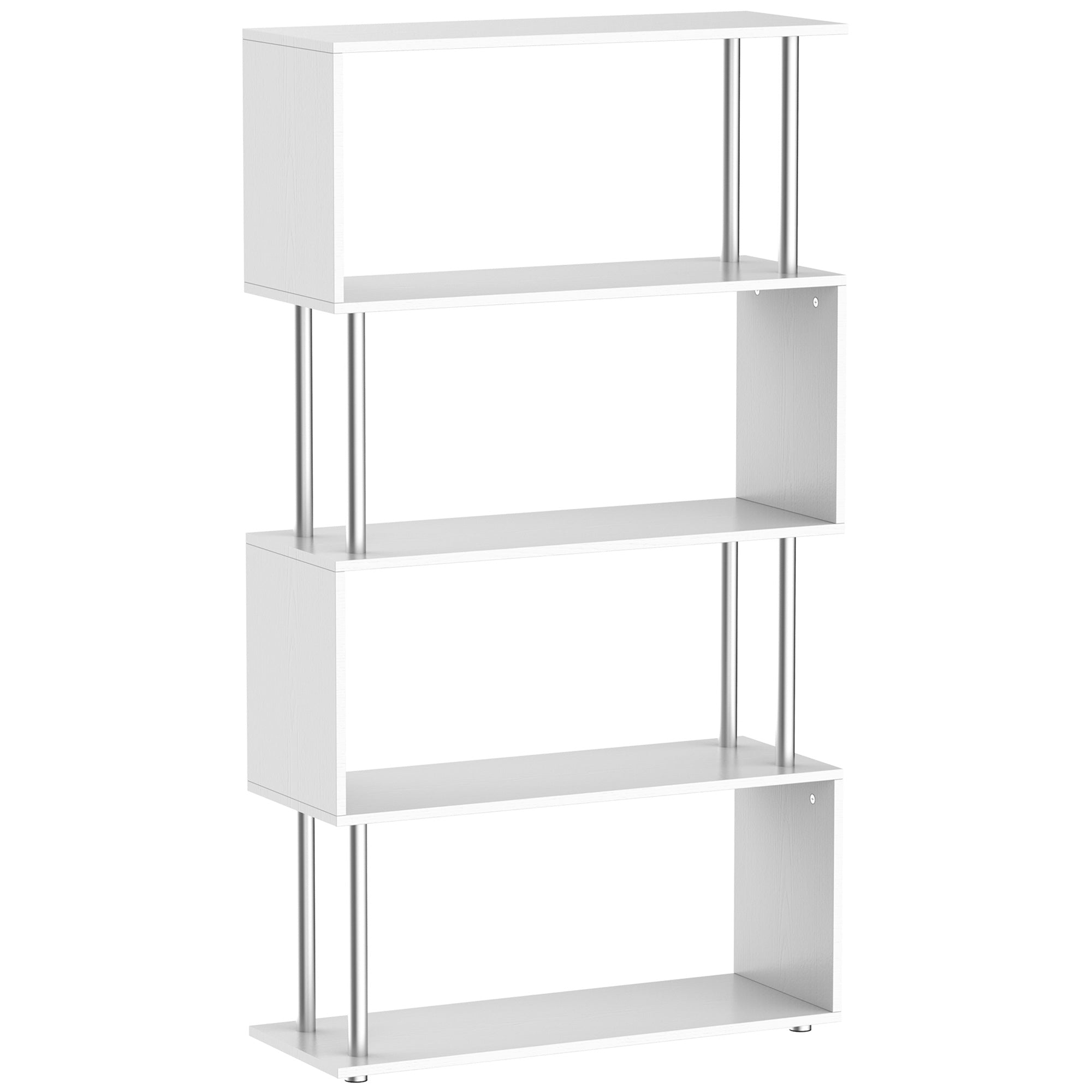 HOMCOM S Shape Bookcase, 5 Tiers Bookshelf, Modern Freestanding Storage Shelf for Home Office, Study, Living Room, 80 x 30 x 145cm, White - North Peak Garden Furniture