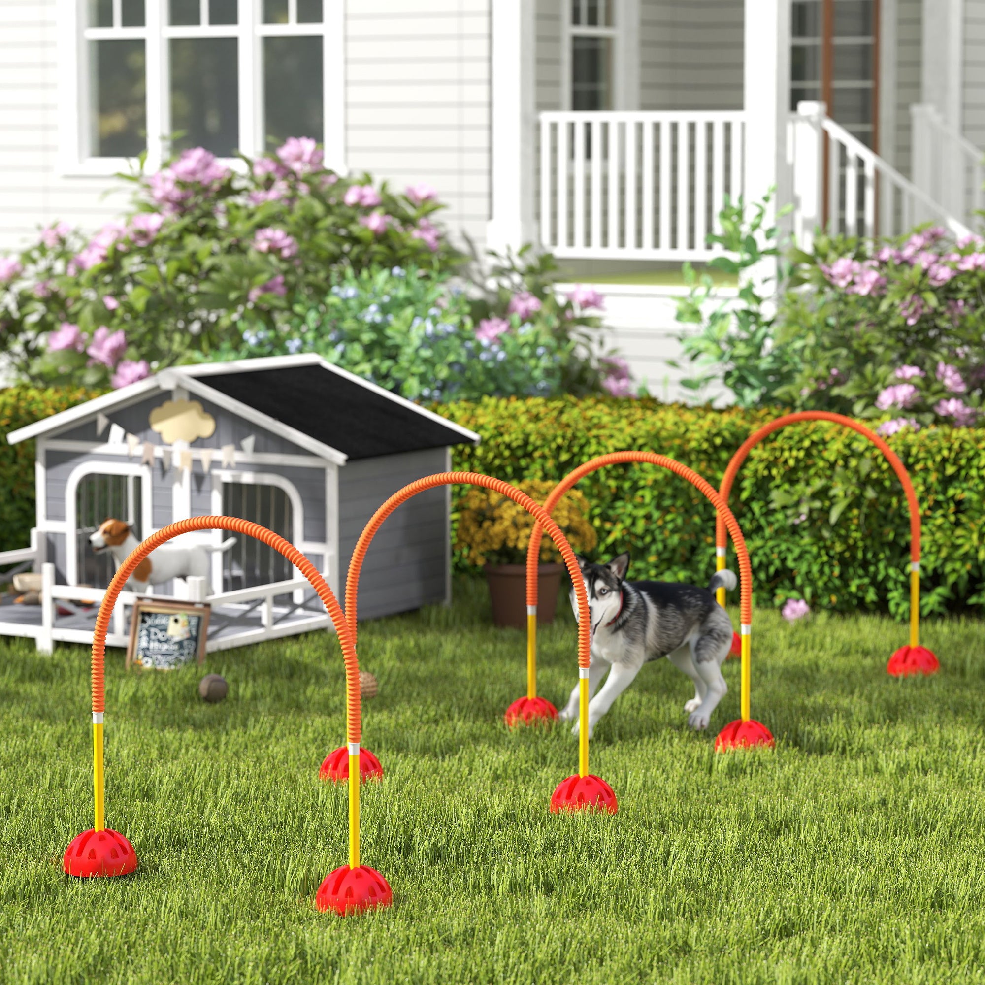 PawHut 4 Piece Dog Agility Training Equipment with 4 Adjustable Width Doors, Carry Bag, for Garden, Orange - North Peak Garden Furniture