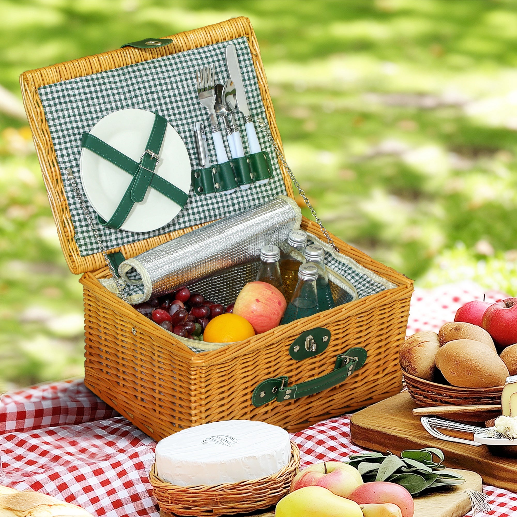 Outsunny Two-Person Picnic Set, with Wicker Basket - North Peak Garden Furniture
