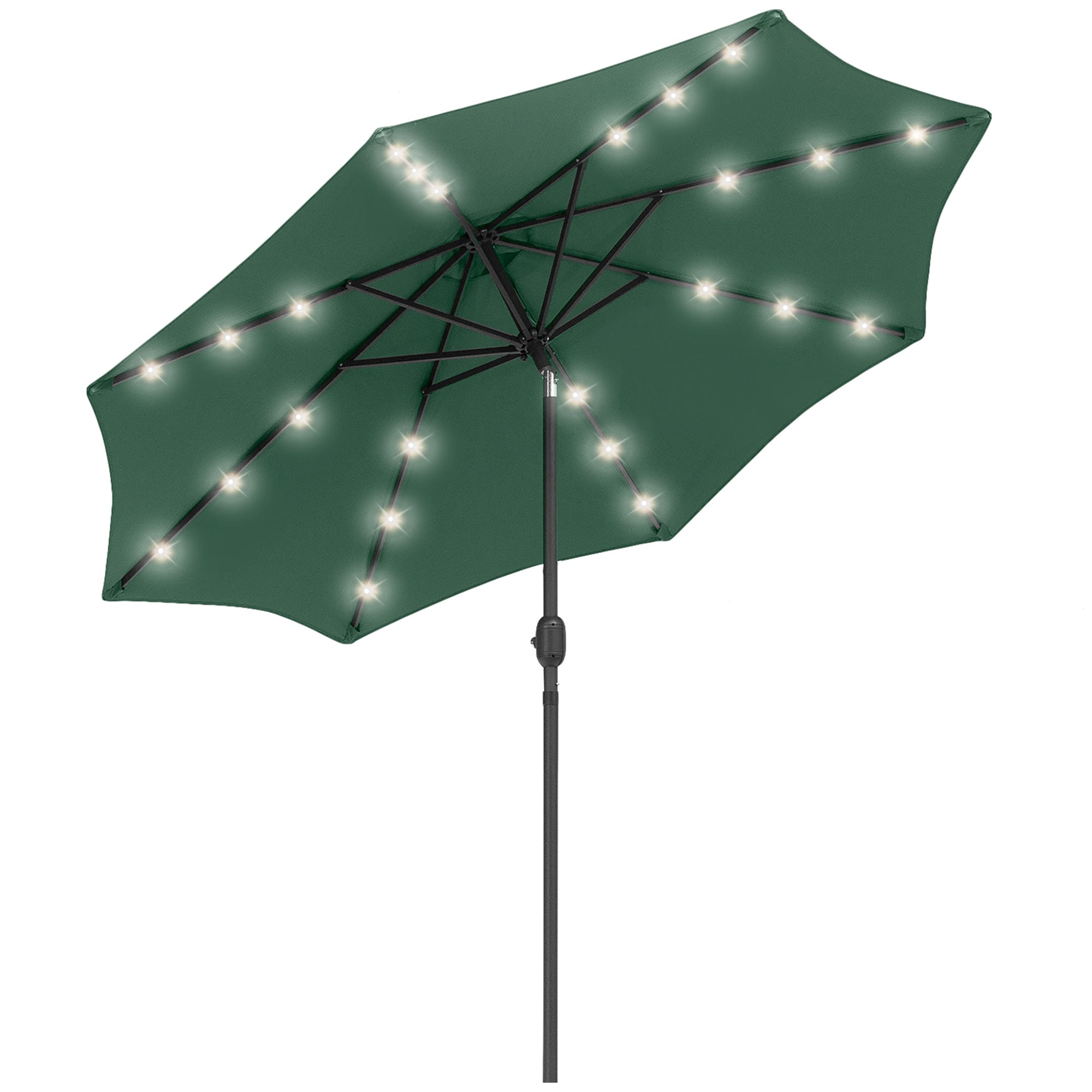 Outsunny 2.7m Patio Garden Umbrella Outdoor Parasol with Tilt Crank and 24 LEDs Lights (Green) - North Peak Garden Furniture