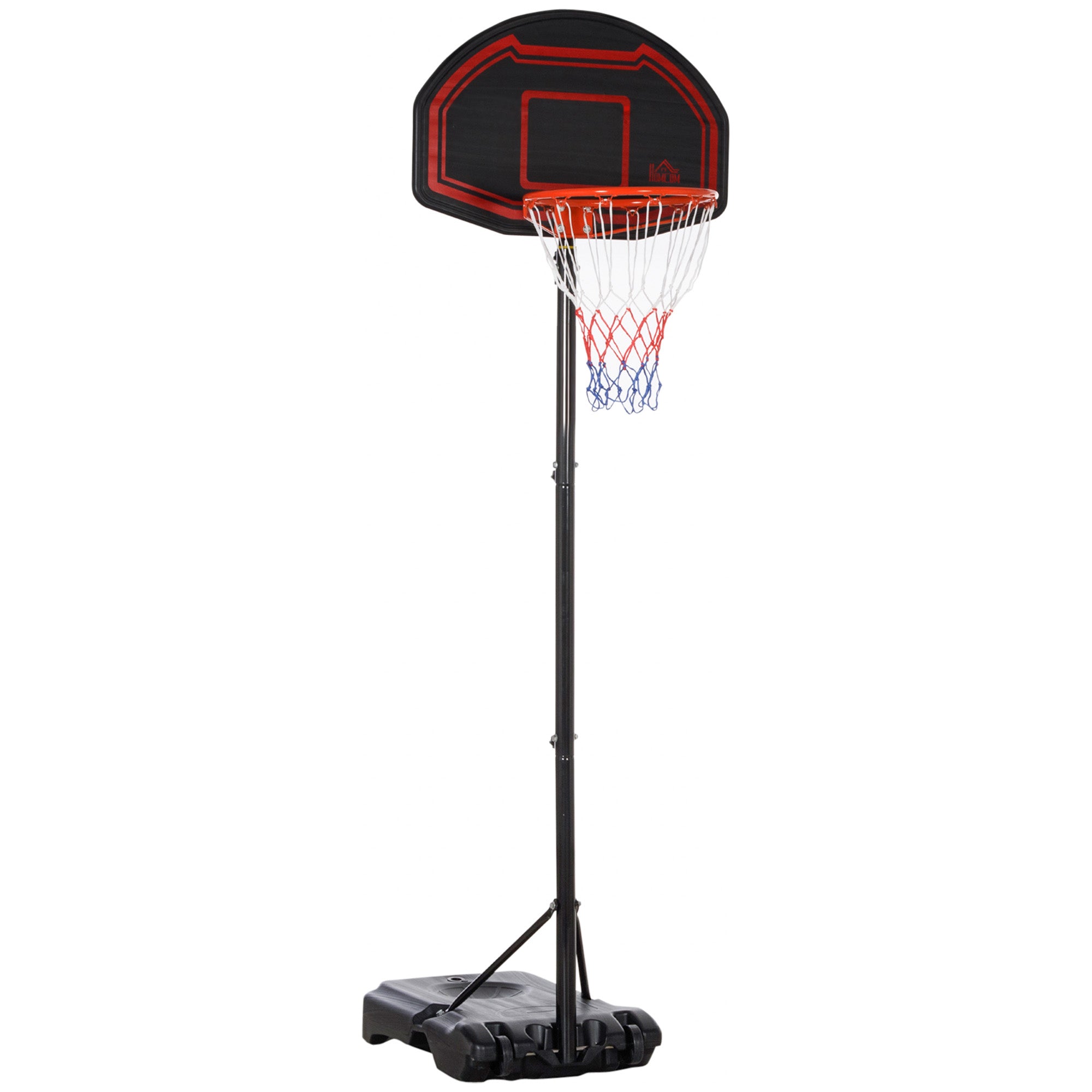 HOMCOM Basketball Hoop Stand Portable Adjustable Height 2.1-2.6m w/ Wheels, Sturdy Rim Stable Base, Black - North Peak Garden Furniture