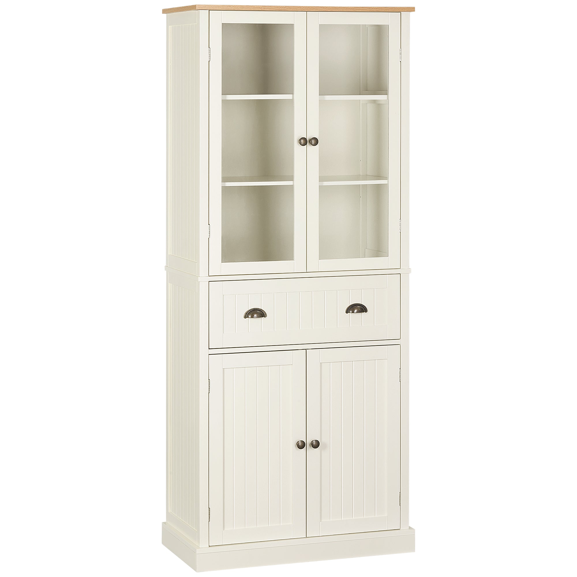HOMCOM Freestanding Kitchen Cupboard, 5-tier Storage Cabinet with Adjustable Shelves and Drawer for Living Room, Dining Room, Cream White - North Peak Garden Furniture