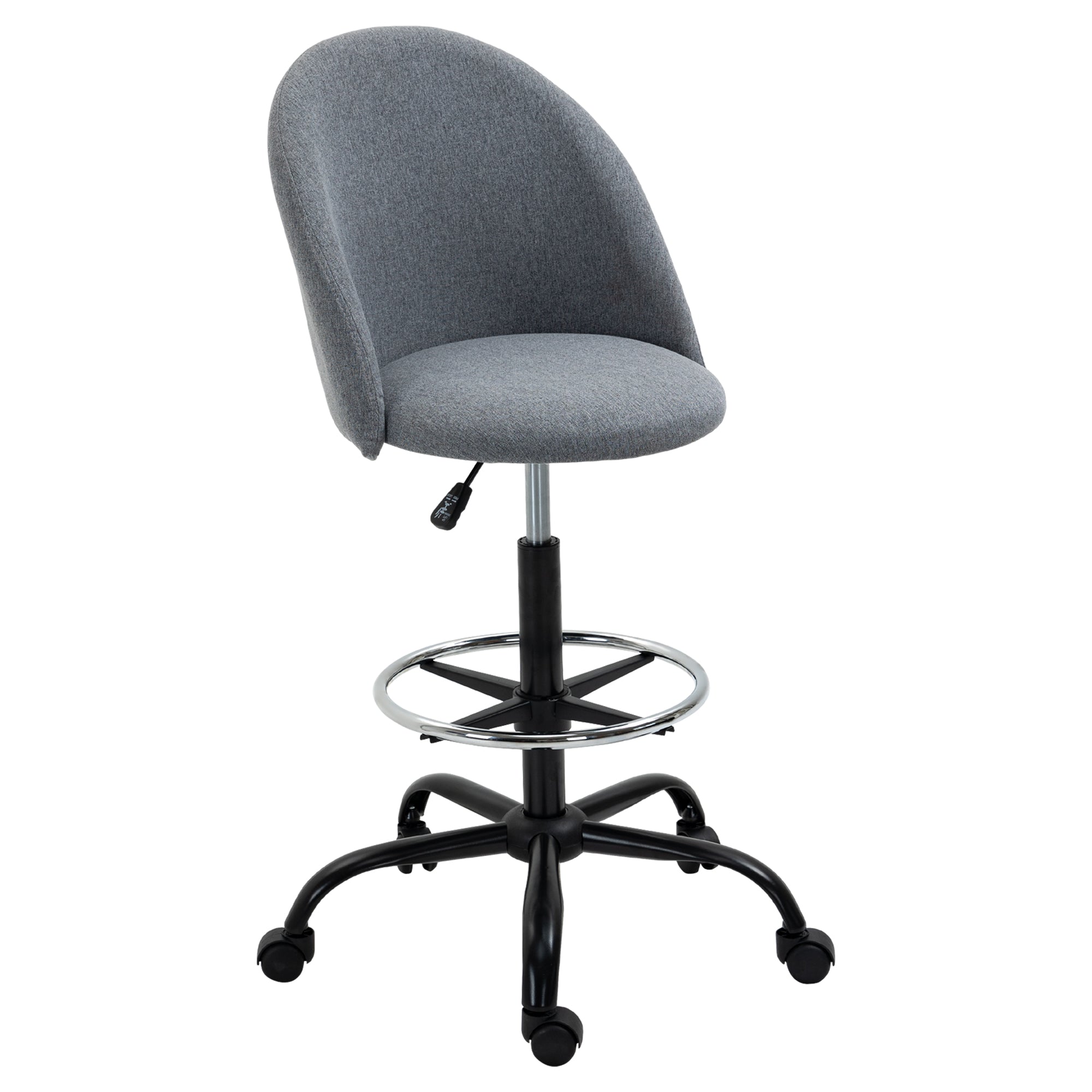 Vinsetto Ergonomic Drafting chair Adjustable Height w/ 5 Wheels Padded Seat Footrest 360° Swivel Freely Comfortable Versatile Use For Home Office - Grey - North Peak Garden Furniture