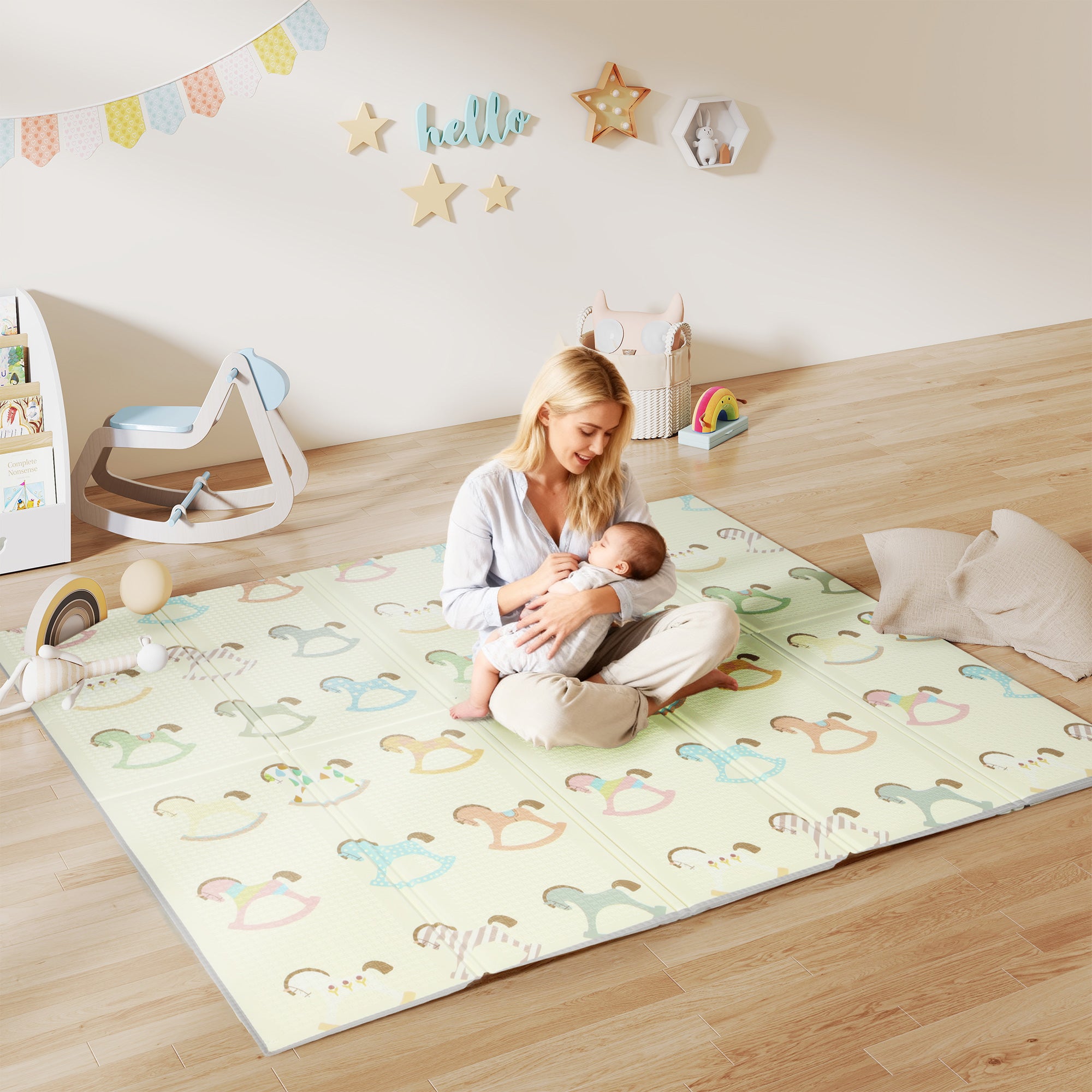 AIYAPLAY Foldable Double-Sided Baby Play Mat, for Toddlers, Bedrooms, Nurseries, Playrooms