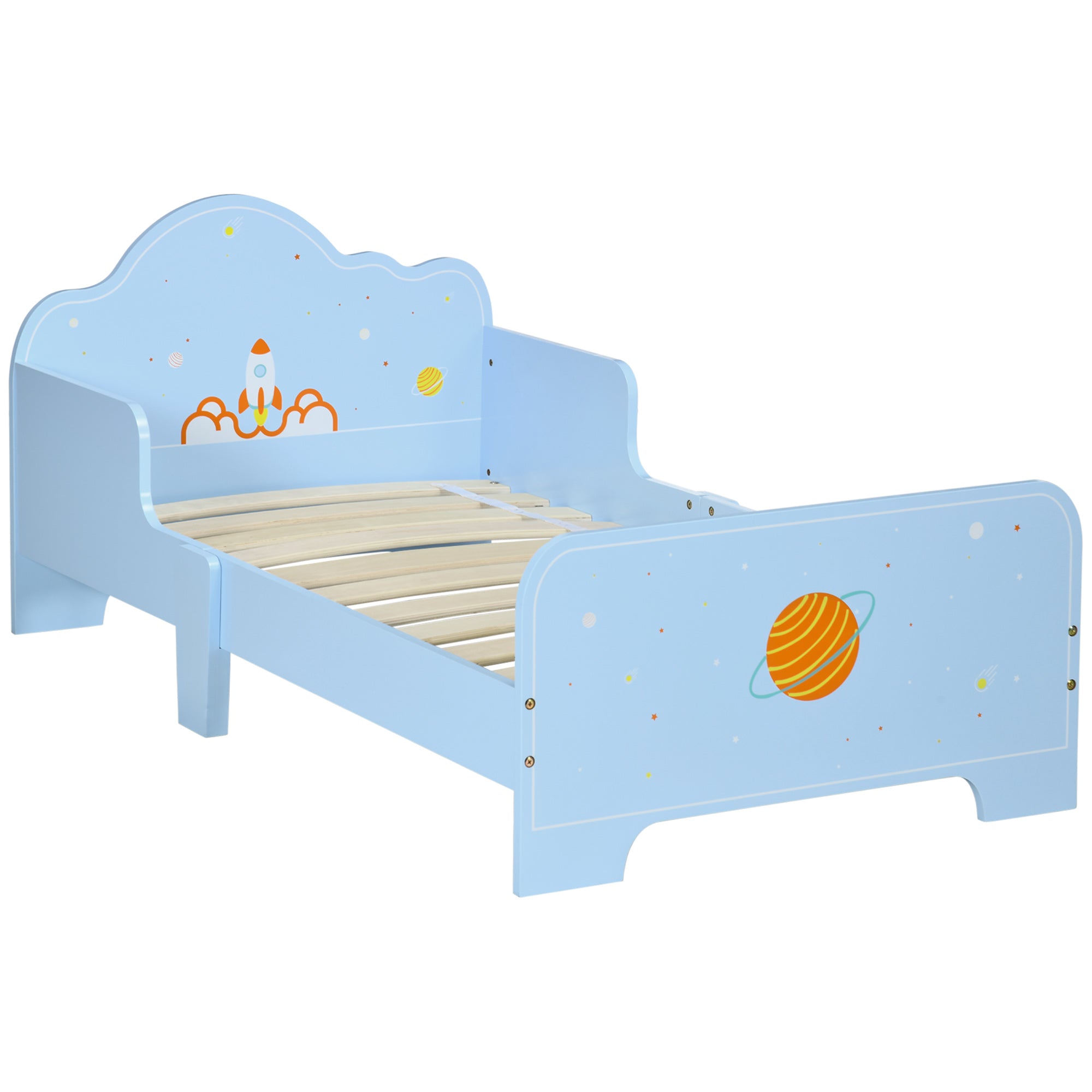 ZONEKIZ Space Themed Toddler Bed, Kids Bedroom Furniture, with Safety Rails - Blue - North Peak Garden Furniture