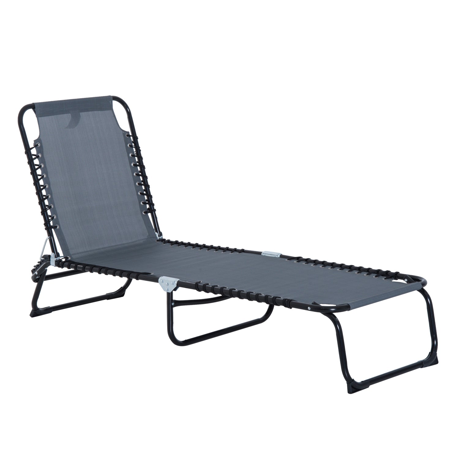 Outsunny Foldable Sun Lounger, Outdoor 4 Level Adjustable Backrest Reclining Chaise Chair, Steel Frame Recliner Chair for Camping, Hiking, Grey - North Peak Garden Furniture