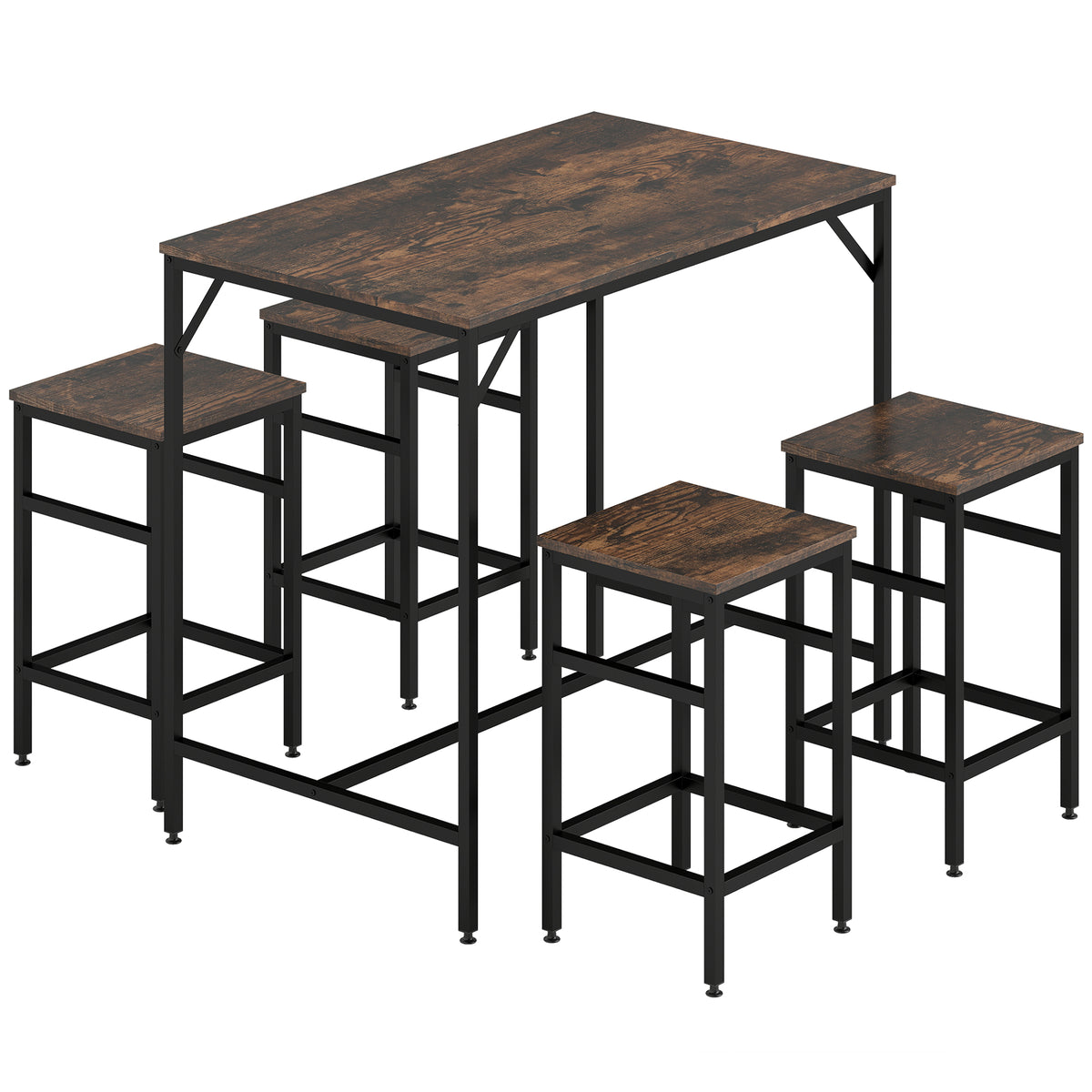 HOMCOM Industrial Rectangular Bar Table Set with 4 Stools for Dining Room, Kitchen, Dinette