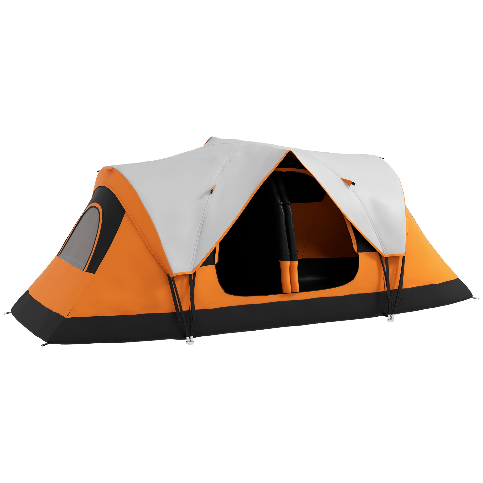 Outsunny Six-Man Tent, with Two Rooms, Small Rainfly and Accessories - Orange - North Peak Garden Furniture