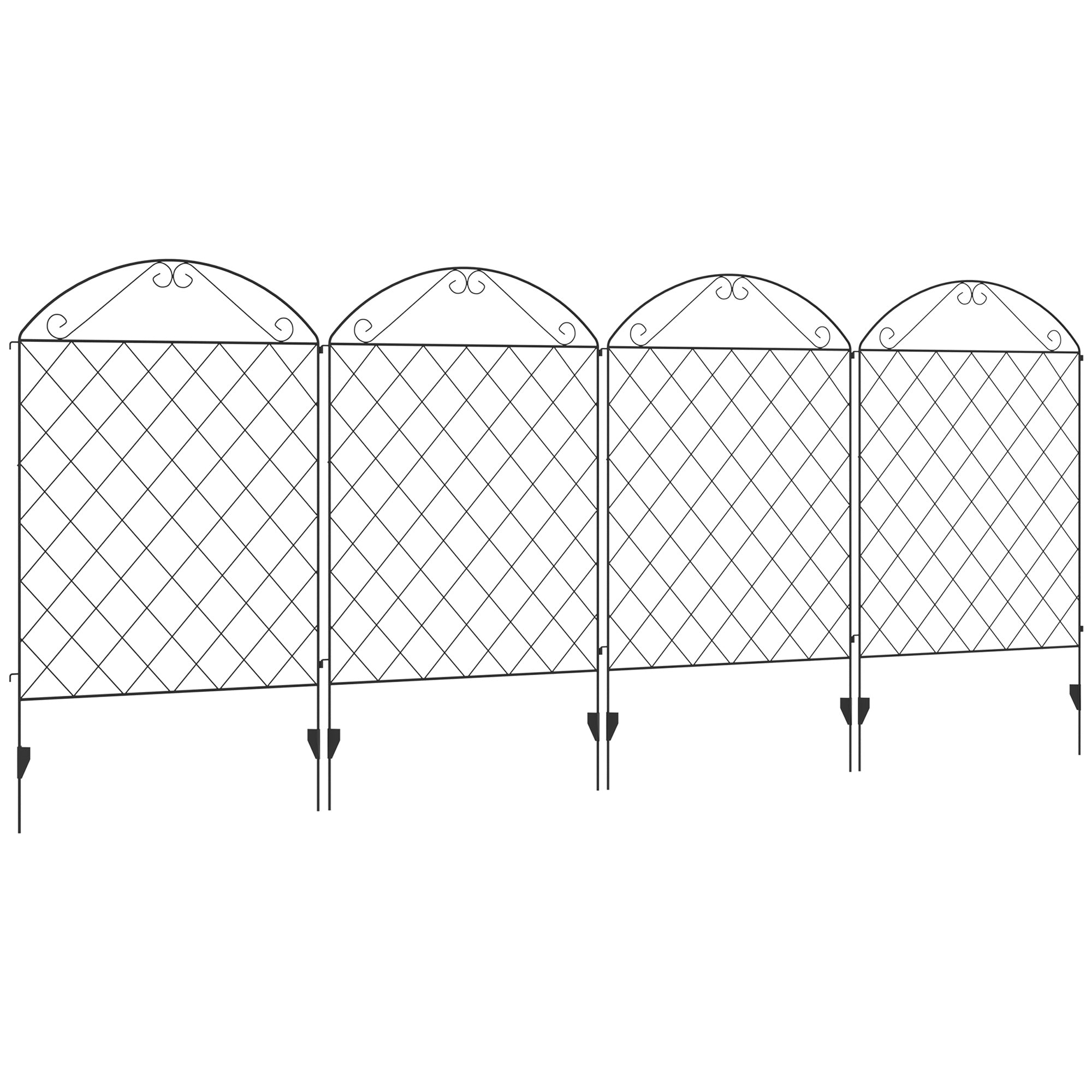 Outsunny Decorative Garden Fencing, 43in x 11.5ft Outdoor Picket Fence Panels, 4PCs Rustproof Metal Wire Landscape Flower Bed Border Edging Animal Barrier, Black - North Peak Garden Furniture