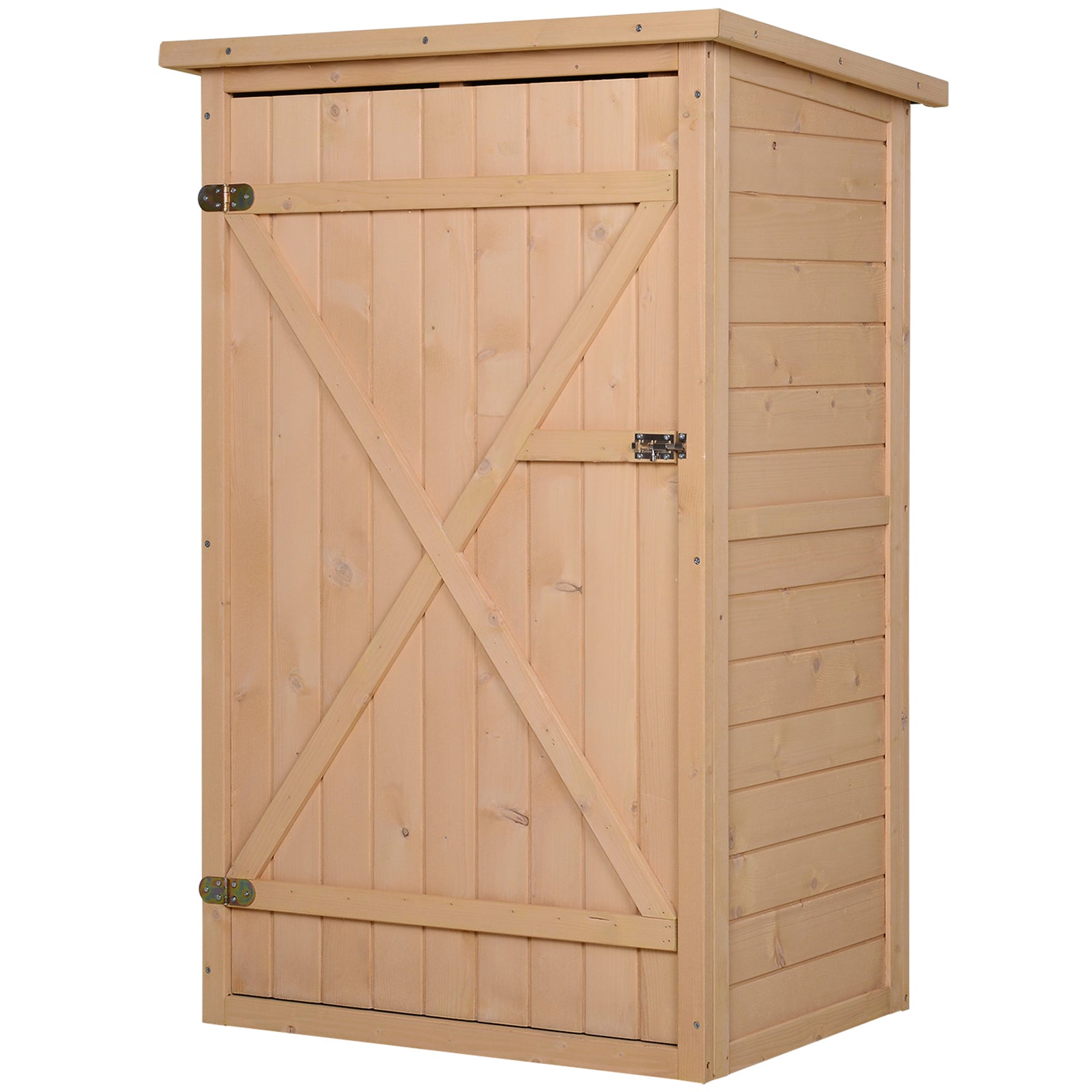 Outsunny Garden Shed Wooden Garden Storage Shed Fir Wood Tool Cabinet Organiser with Shelves 75L x 56W x115Hcm Natural - North Peak Garden Furniture
