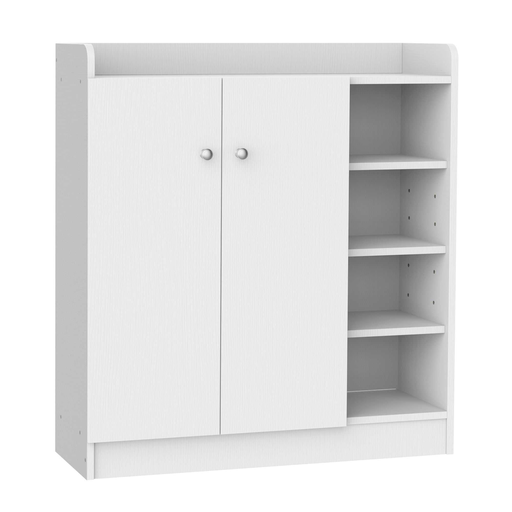 HOMCOM Shoe Storage Cabinet Two Doors w/ Adjustable 4 Shelves Cupboard Footwear Rack Stand Organiser Hallway White - North Peak Garden Furniture
