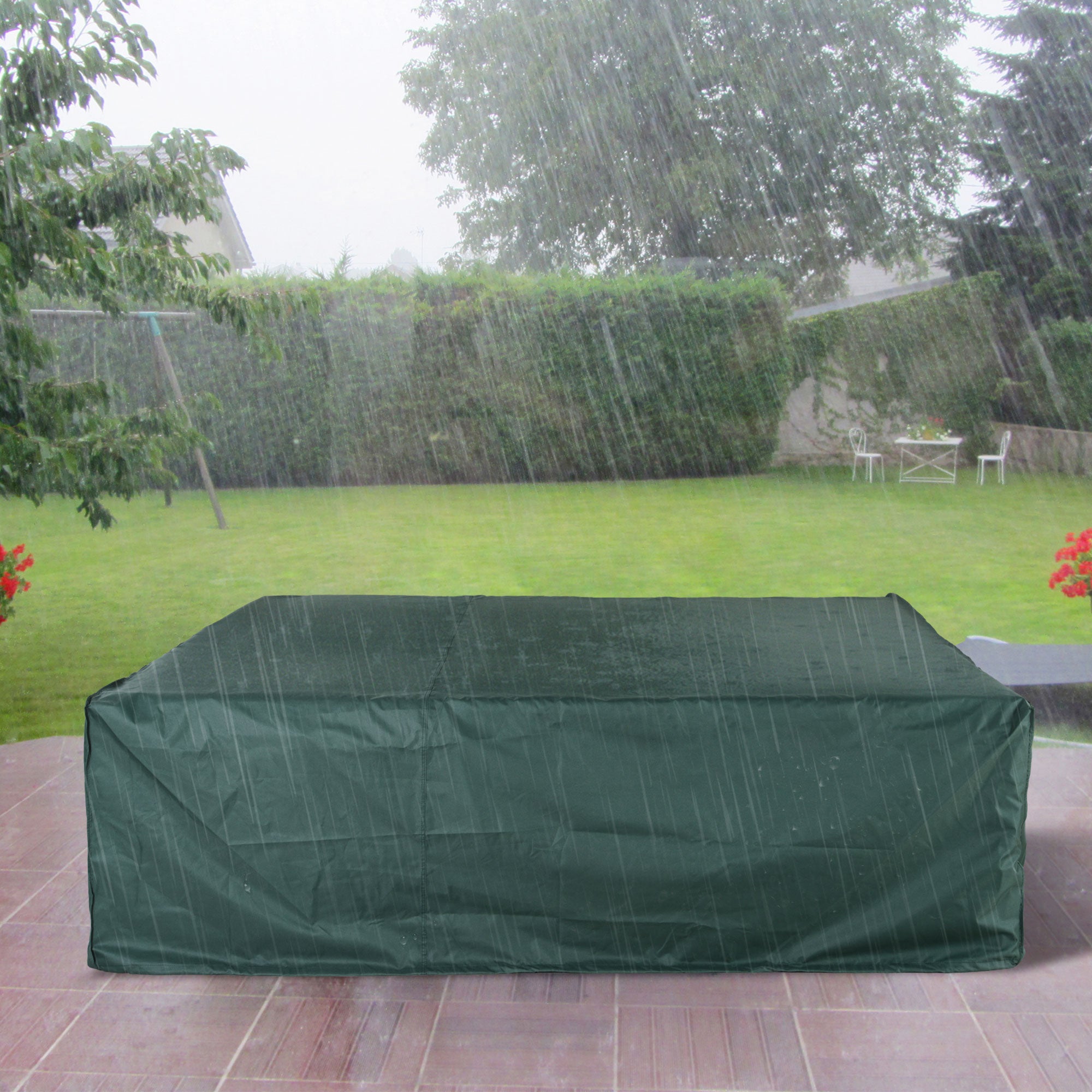 Outsunny Large Patio Garden Furniture Set Cover 600D Oxford Square Waterproof, 230 x 230 x 70 cm, Green - North Peak Garden Furniture