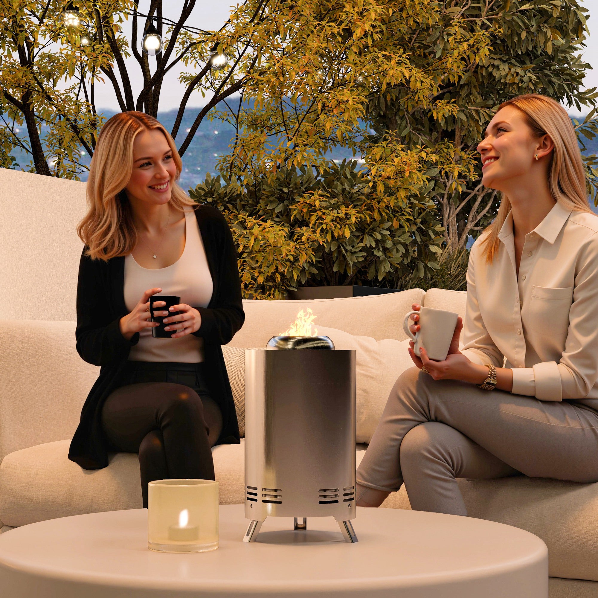 Outsunny Smokeless Fire Pit, 16 x 16 cm Stainless Steel Portable Wood Burning Firepit with Poker, Wood or Pellet Fuelled Tabletop Fire Pit for Garden Camping Bonfire Party, Silver Tone - North Peak Garden Furniture