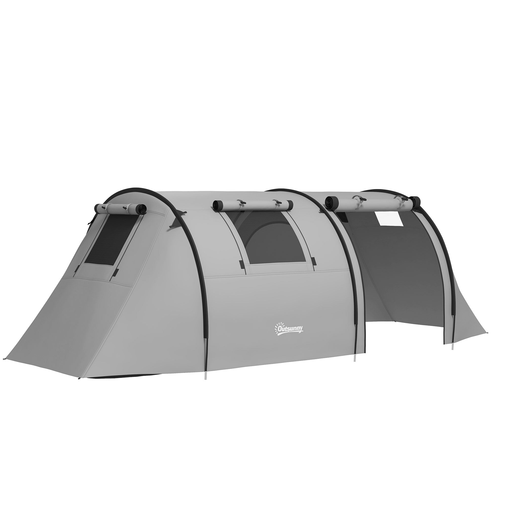 Outsunny Four Man Duo Room Tunnel Tent, with Accessories - Grey - North Peak Garden Furniture