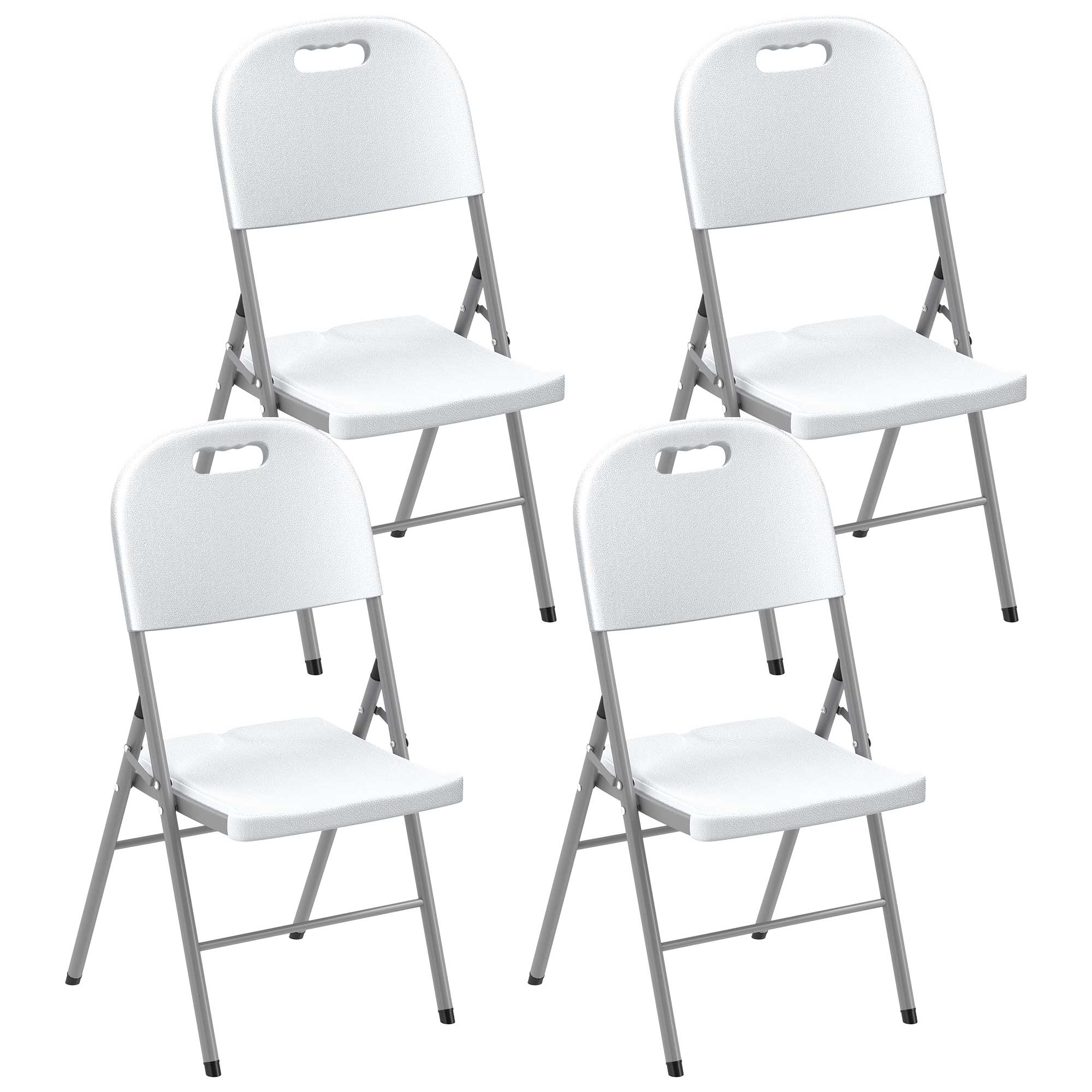 Outsunny Folding Chair Set of 4 with Steel Frame, Outdoor Chair Set with HDPE Backrest, Seat and Handles for Mobility, Garden Chair Set for Patio Deck Balcony, White - North Peak Garden Furniture